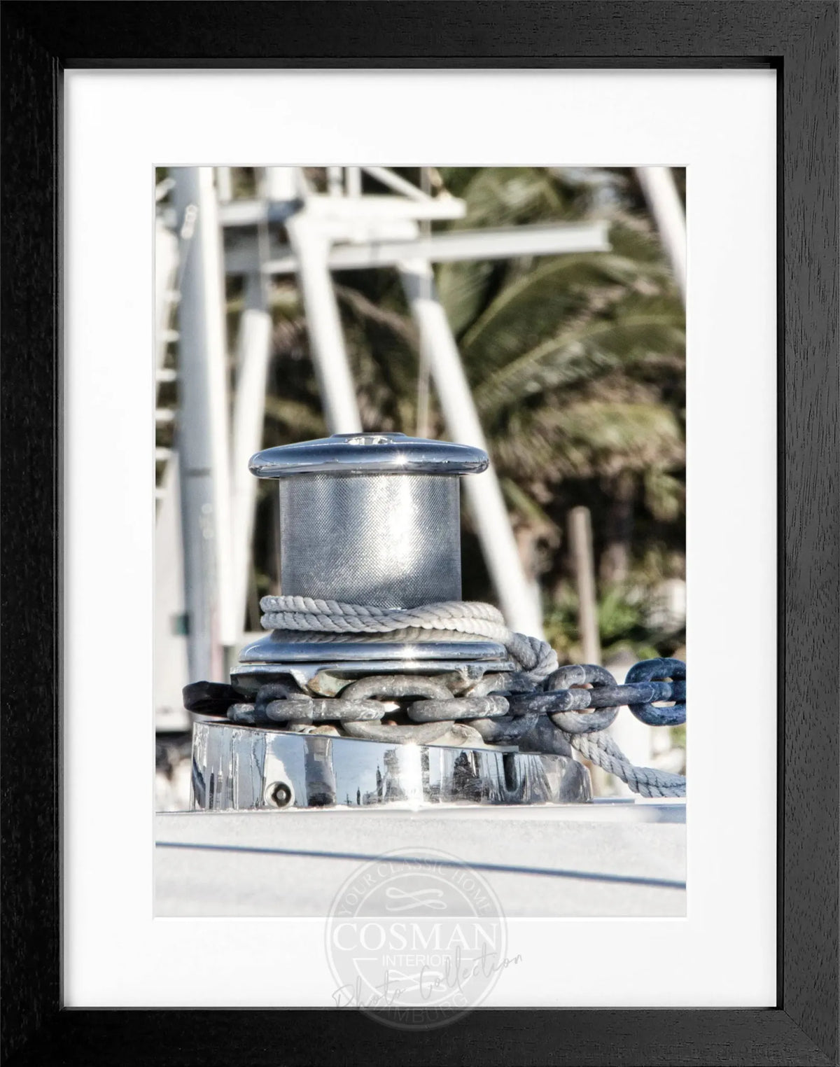 Schwarz-weiß Poster mit Rahmen, Florida Key West Boot Motiv, 25x31 cm, von Cosman-Photocollection