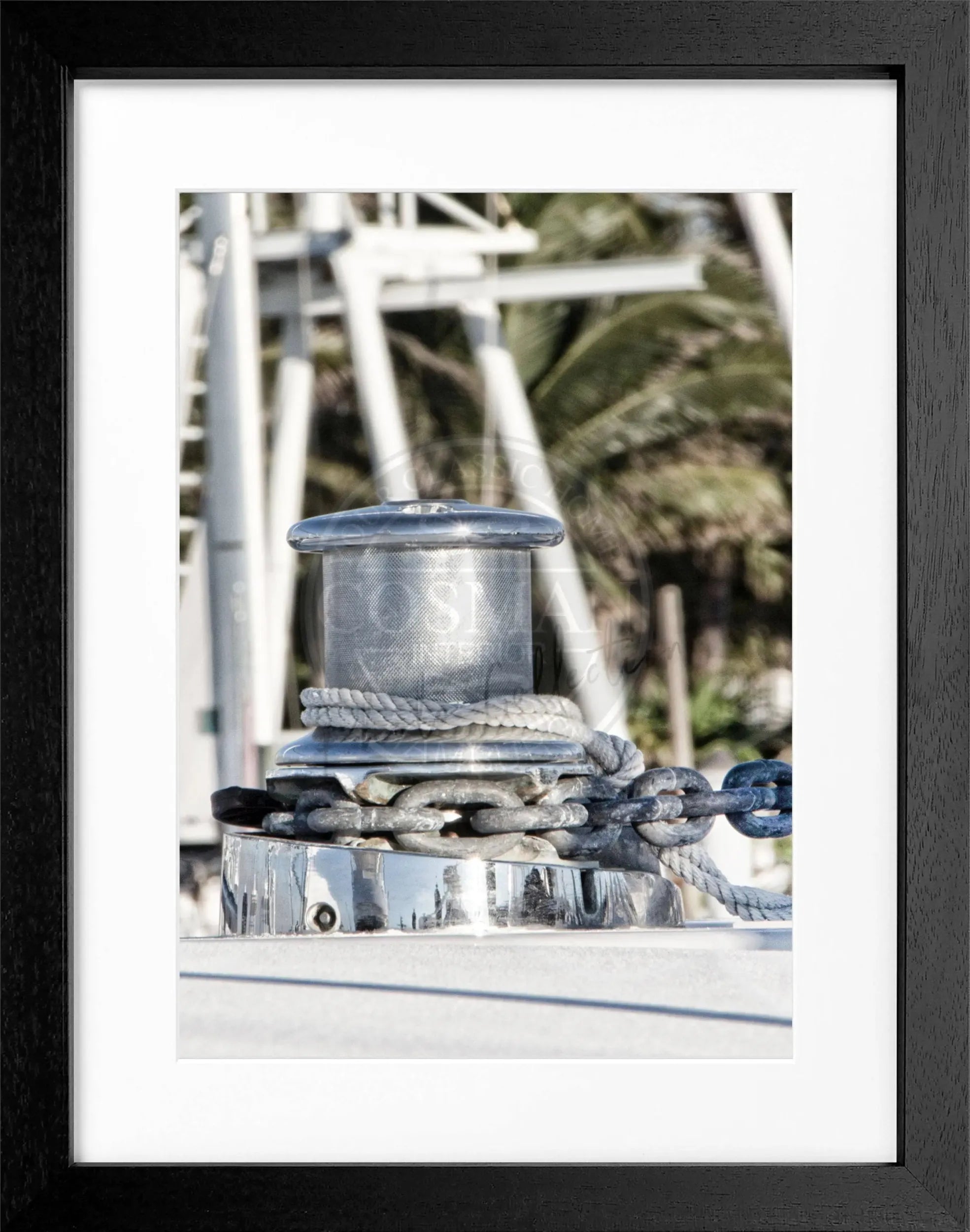 Schwarz-weiß Poster mit Rahmen, Florida Key West Boot Motiv, 25x31 cm, von Cosman-Photocollection