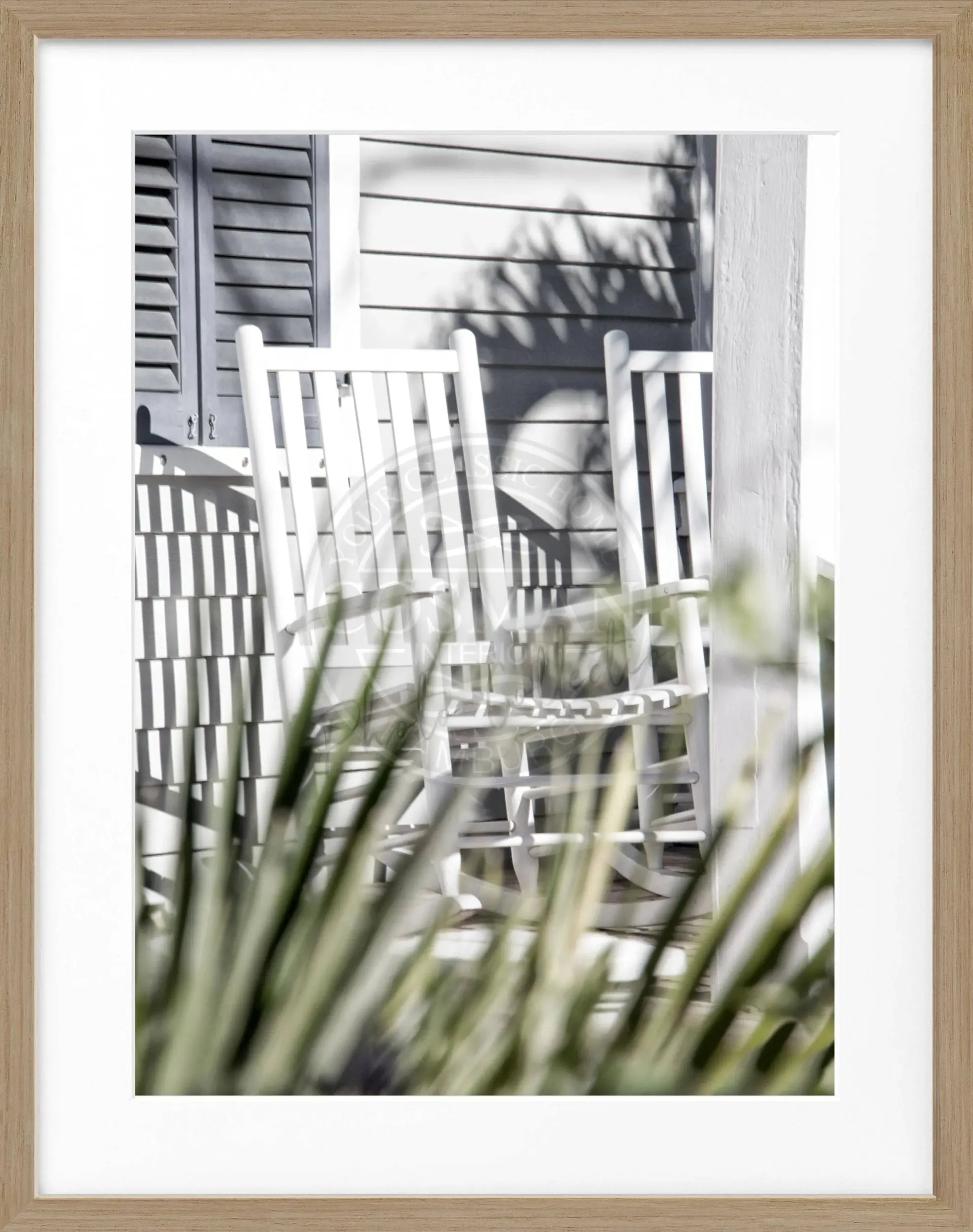 Schwarz-weiß Poster mit Rahmen, Florida Key West Deckchair, Cosman-Photocollection, 25x31cm, Urlaubsmotiv