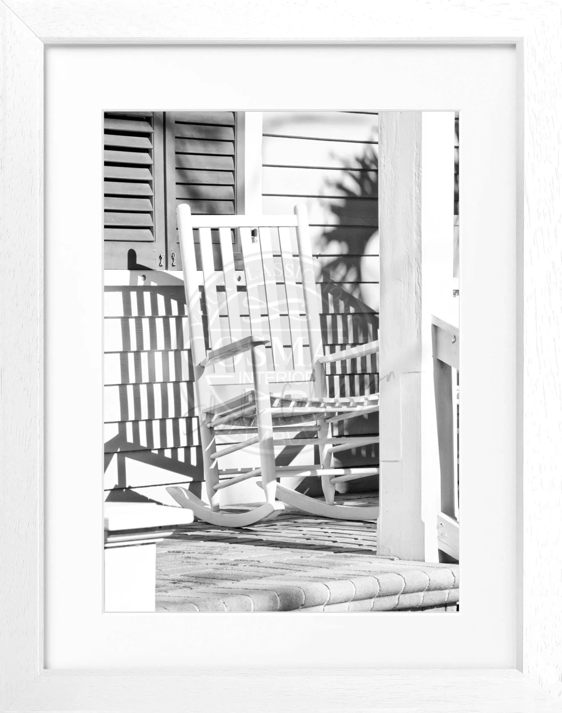 Schwarz-weiß Poster mit Rahmen, Florida Key West Deckchair Motiv, 25x31 cm, von Cosman-Photocollection