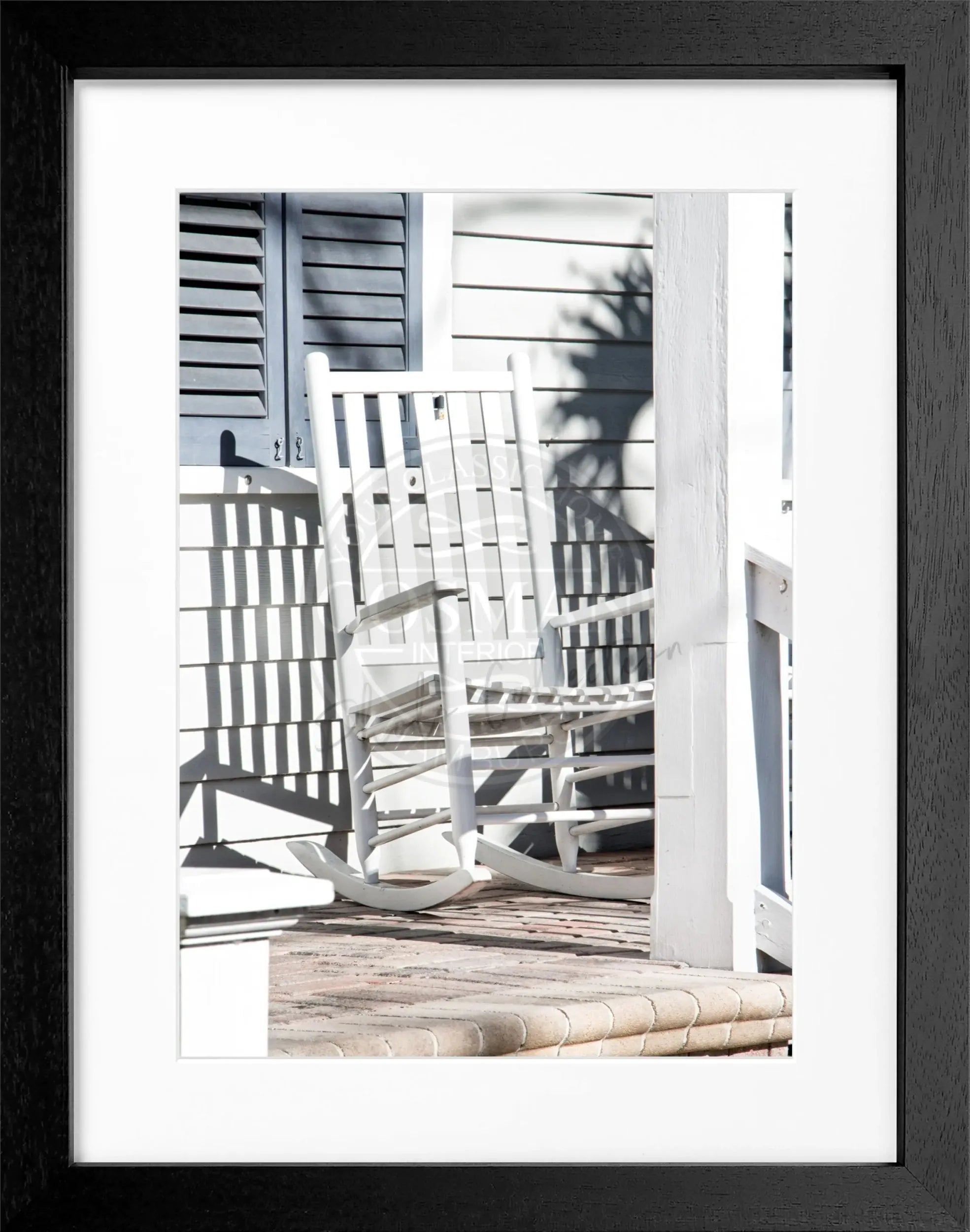 Schwarz-weiß Poster mit Rahmen von Cosman-Photocollection, Florida Key West Deckchair, ca. 25x31 cm, atmosphärisches Meeresmotiv