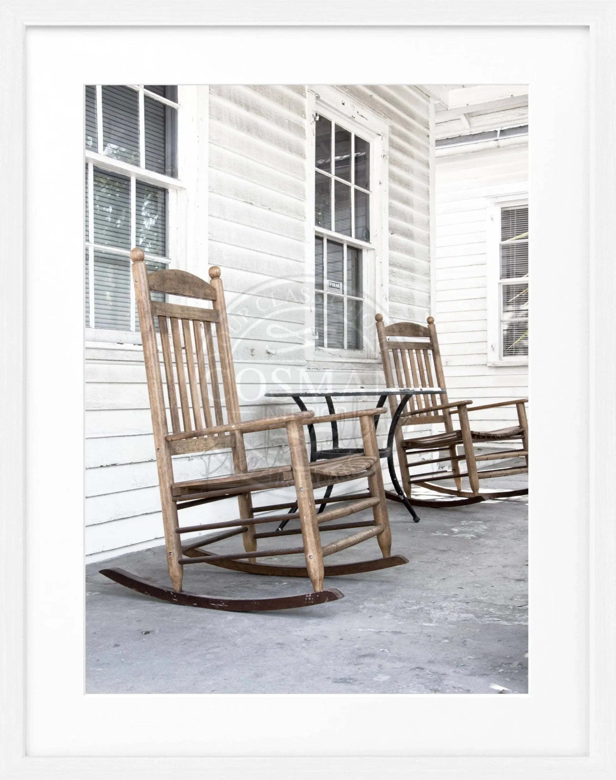 Schwarz-weiß Poster mit Rahmen, Florida Key West Deckchair Motiv, von Cosman-Photocollection, 25x31 cm.
