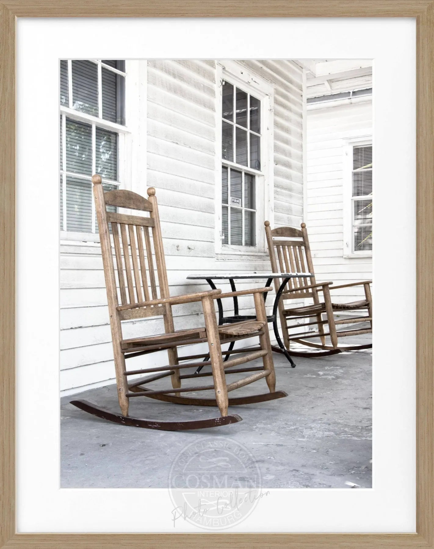 Schwarz-weiß Poster mit Rahmen, Florida Key West ’Deckchair’ Motiv, von Cosman-Photocollection, 25x31cm.