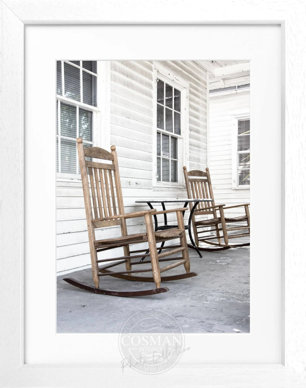 Schwarz-weiß Poster mit Rahmen, Florida Key West Motiv mit Liegestuhl, von Cosman-Photocollection, 25x31 cm
