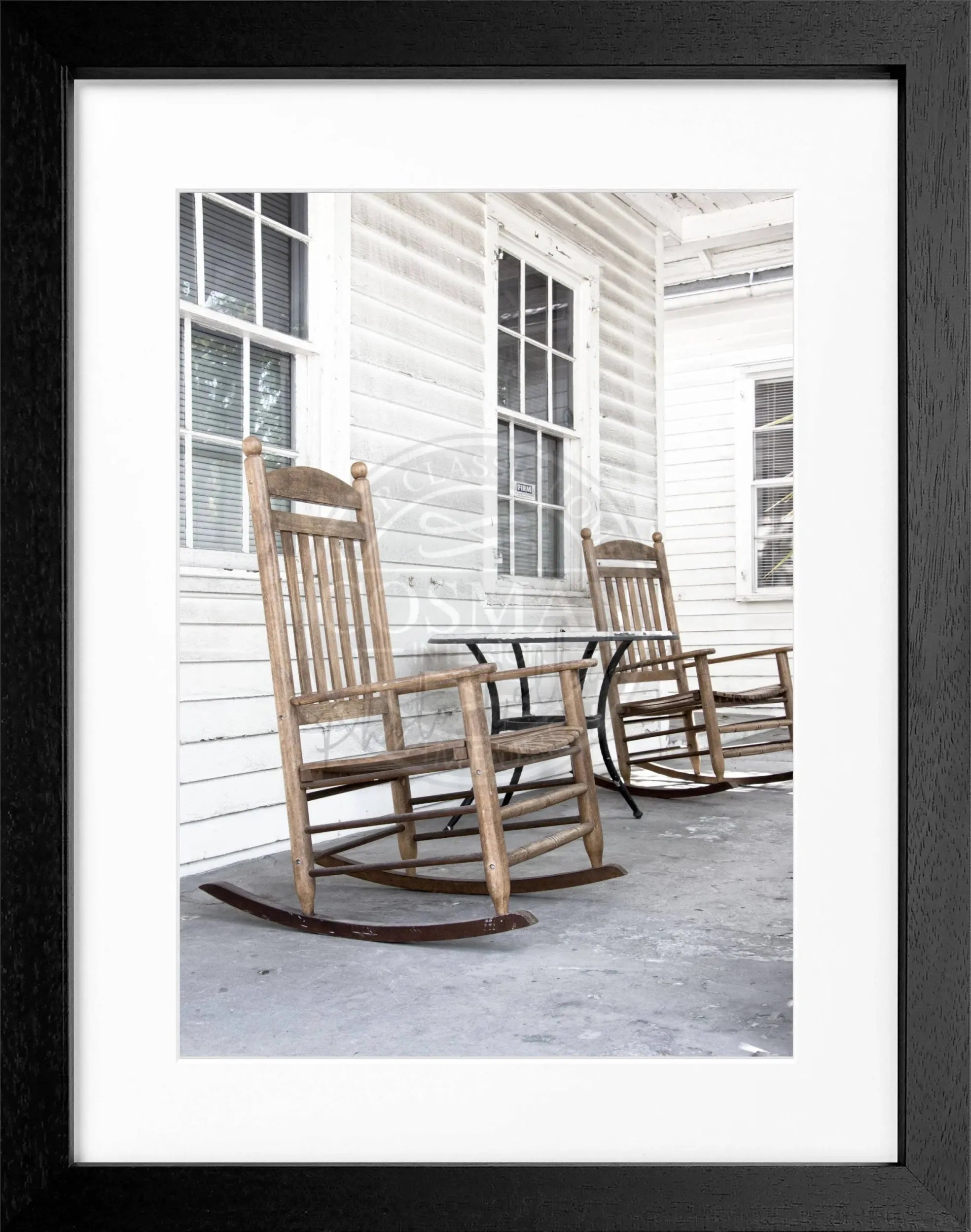 Schwarz-weiß Poster mit Rahmen, Florida Key West Deckchair Motiv, von Cosman-Photocollection, 25x31 cm