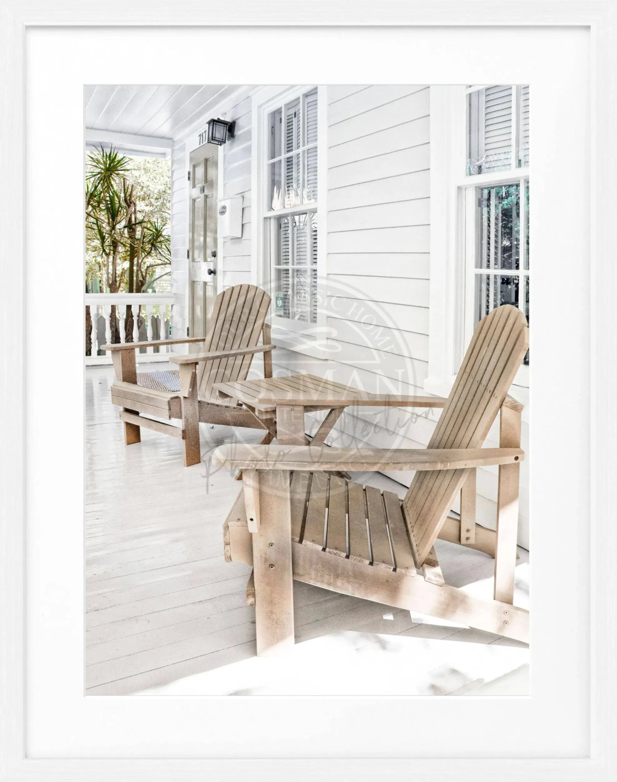 Schwarz-weiß Poster mit Rahmen, Florida Key West Deckchair Motiv, von Cosman-Photocollection, 25x31cm, Wanddekoration
