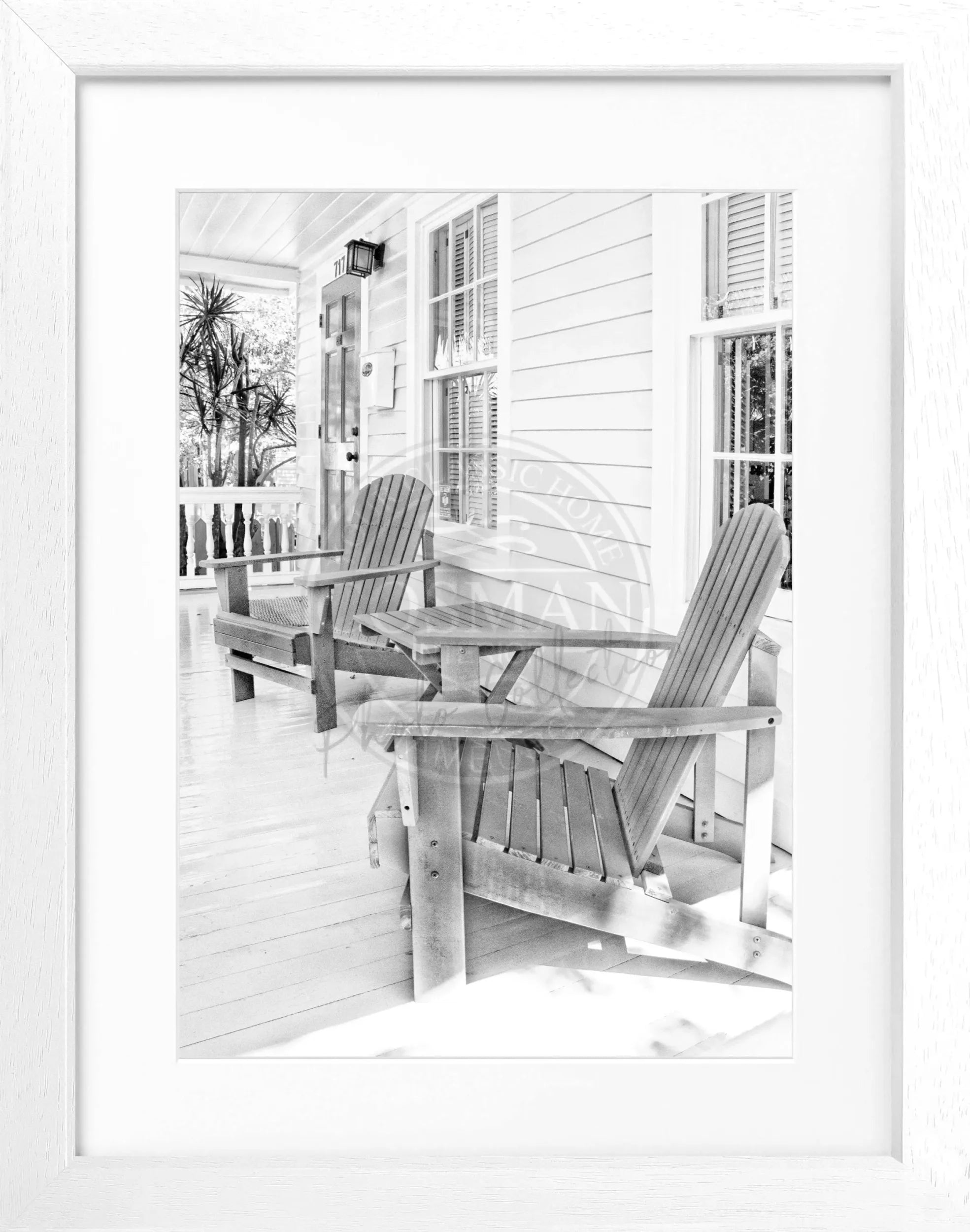 Schwarz-weiß Poster mit Rahmen, Florida Key West Deckchair Motiv, von Cosman-Photocollection, 25x31 cm, maritime Atmosphäre