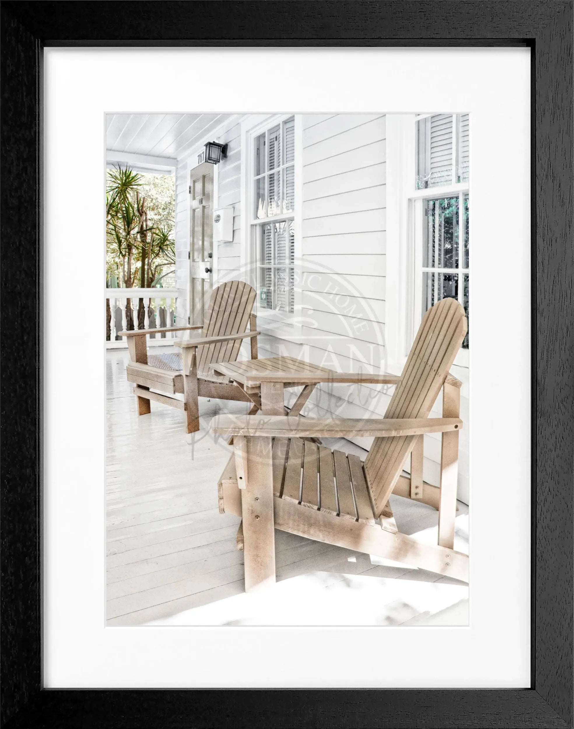 Schwarz-weiß Poster mit Rahmen, Florida Key West Deckchair, von Cosman-Photocollection, 25x31 cm, dekoratives Wandbild