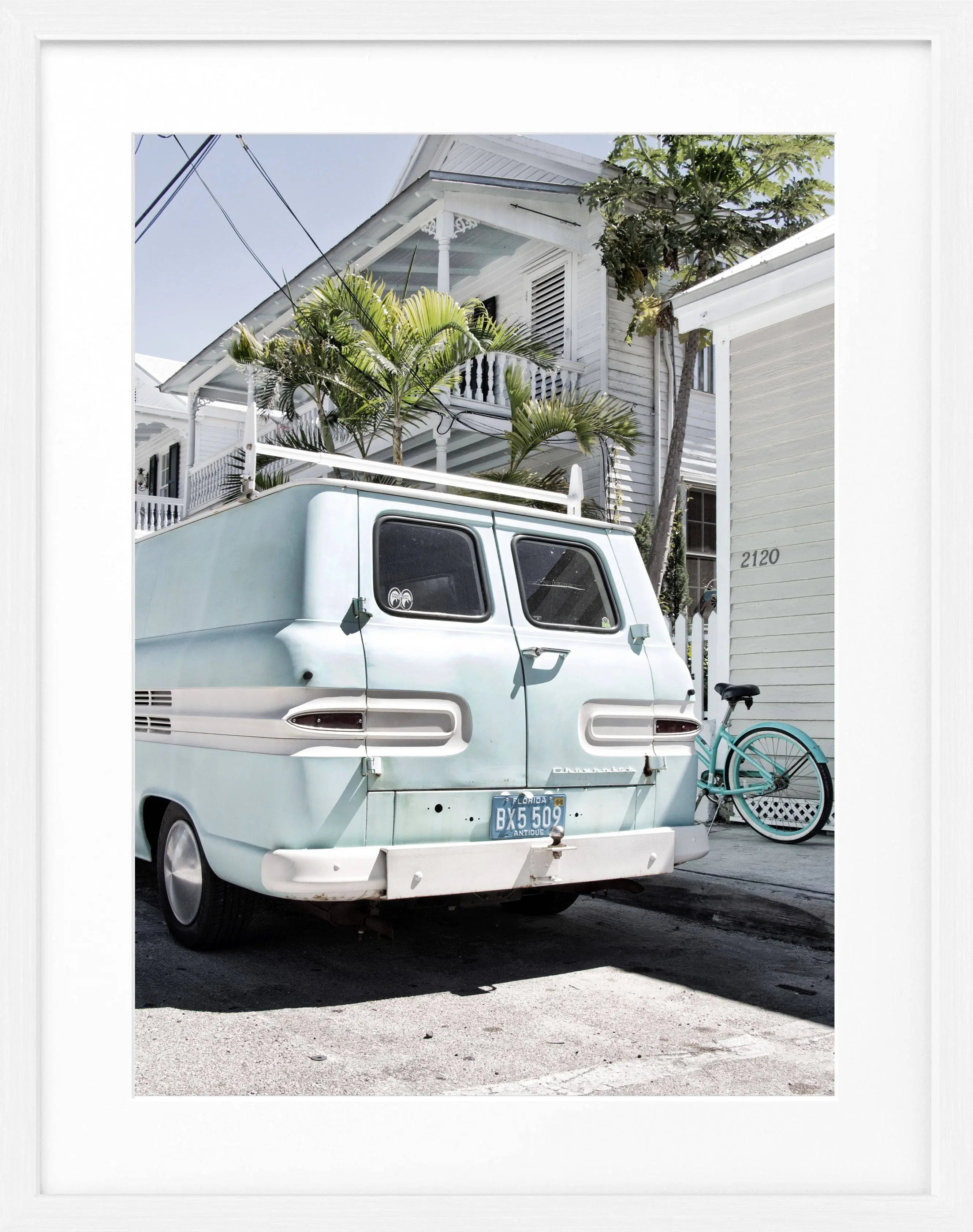Schwarz-weiß Poster mit schwarzem Rahmen, Florida Key West Motiv, Cosman-Photocollection, 25x31cm