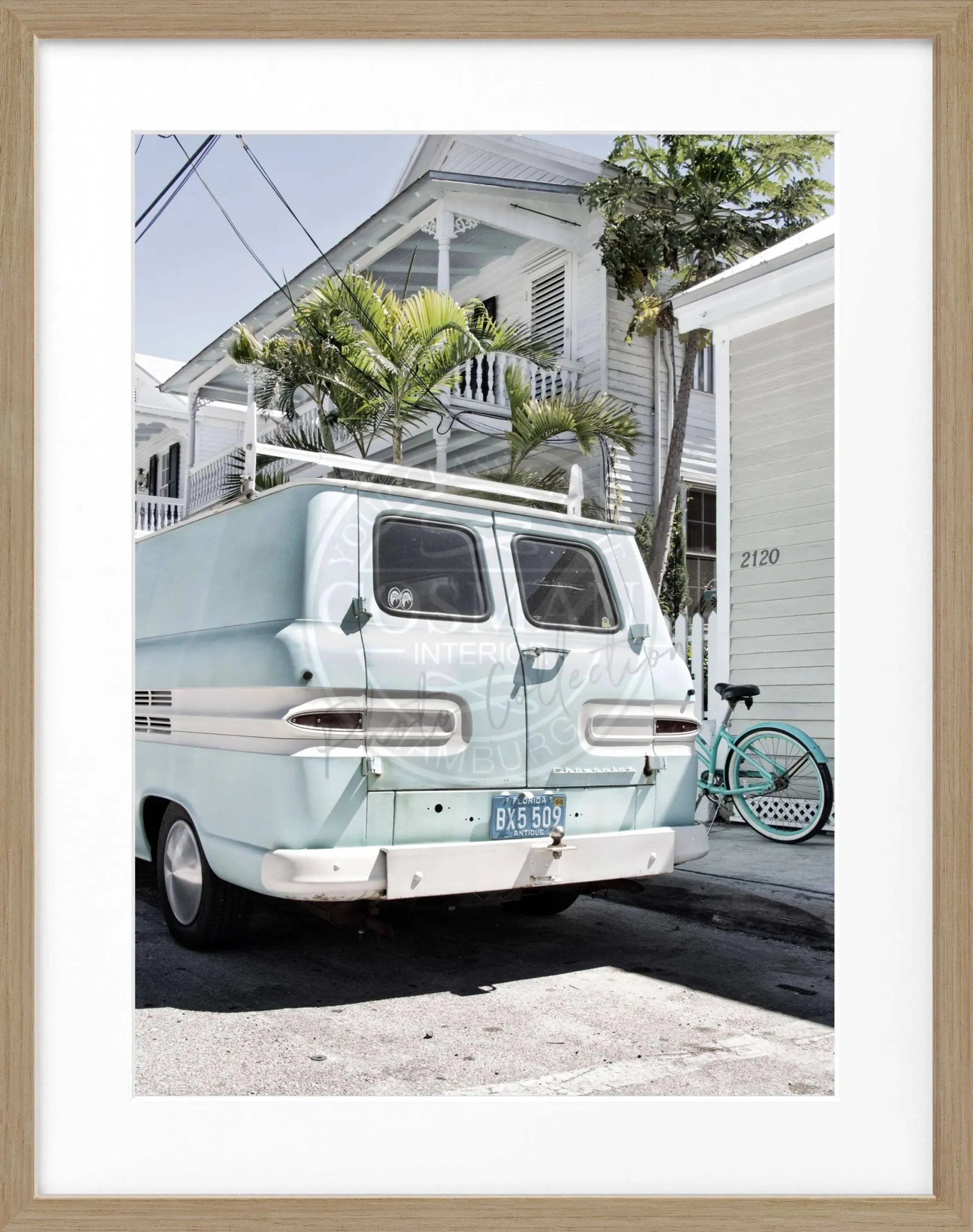 Schwarz-weiß Poster mit Rahmen von Florida Key West, 25x31cm, von Cosman-Photocollection, dekoratives Wandbild.