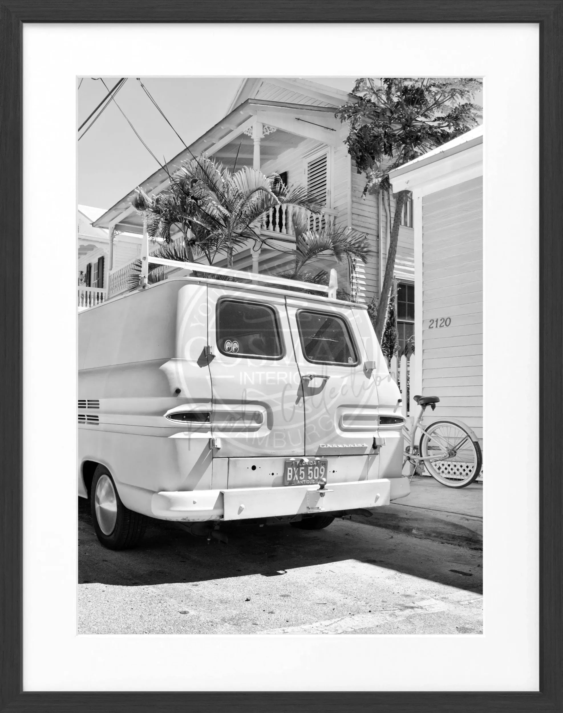 Schwarz-weiß Poster mit Rahmen von Florida Key West, 25x31 cm, von Cosman-Photocollection, ideal für Wanddekoration.