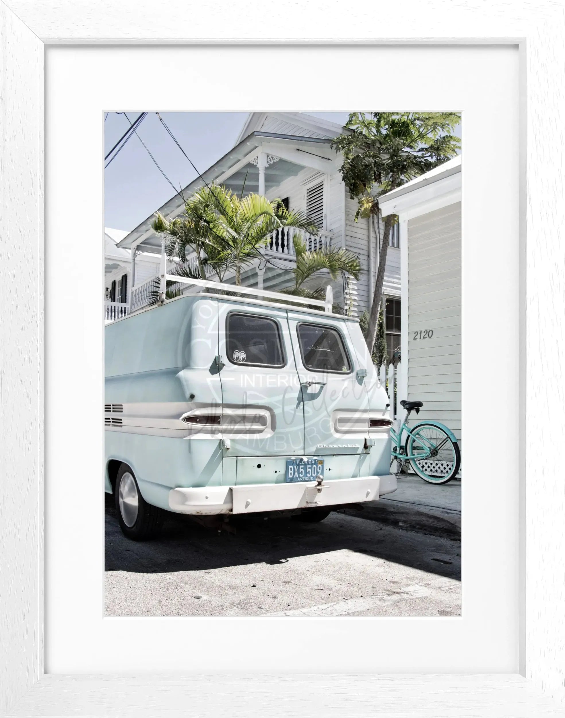 Schwarz-weiß Poster mit Rahmen von Florida Key West, 25x31cm, von Cosman-Photocollection, ideal für Wanddekoration.