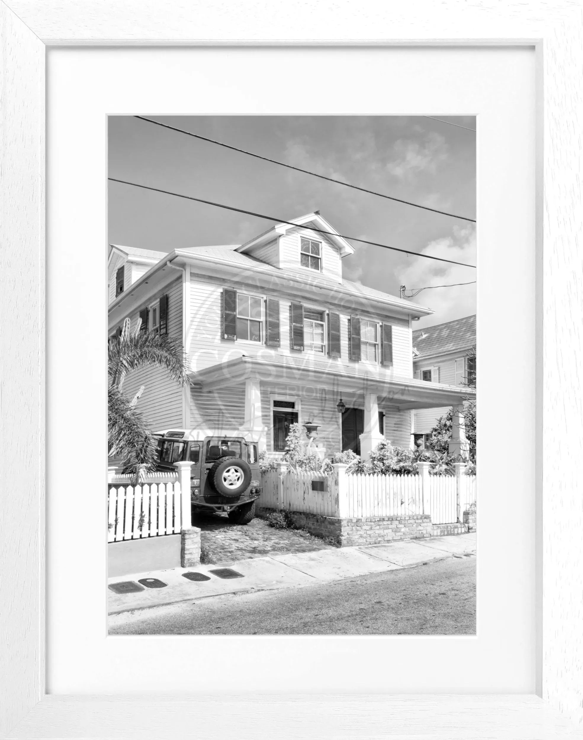 Schwarz-weiß Poster mit Rahmen von Florida Key West, 25x31cm, von Cosman-Photocollection, wandfertiges Kunstwerk