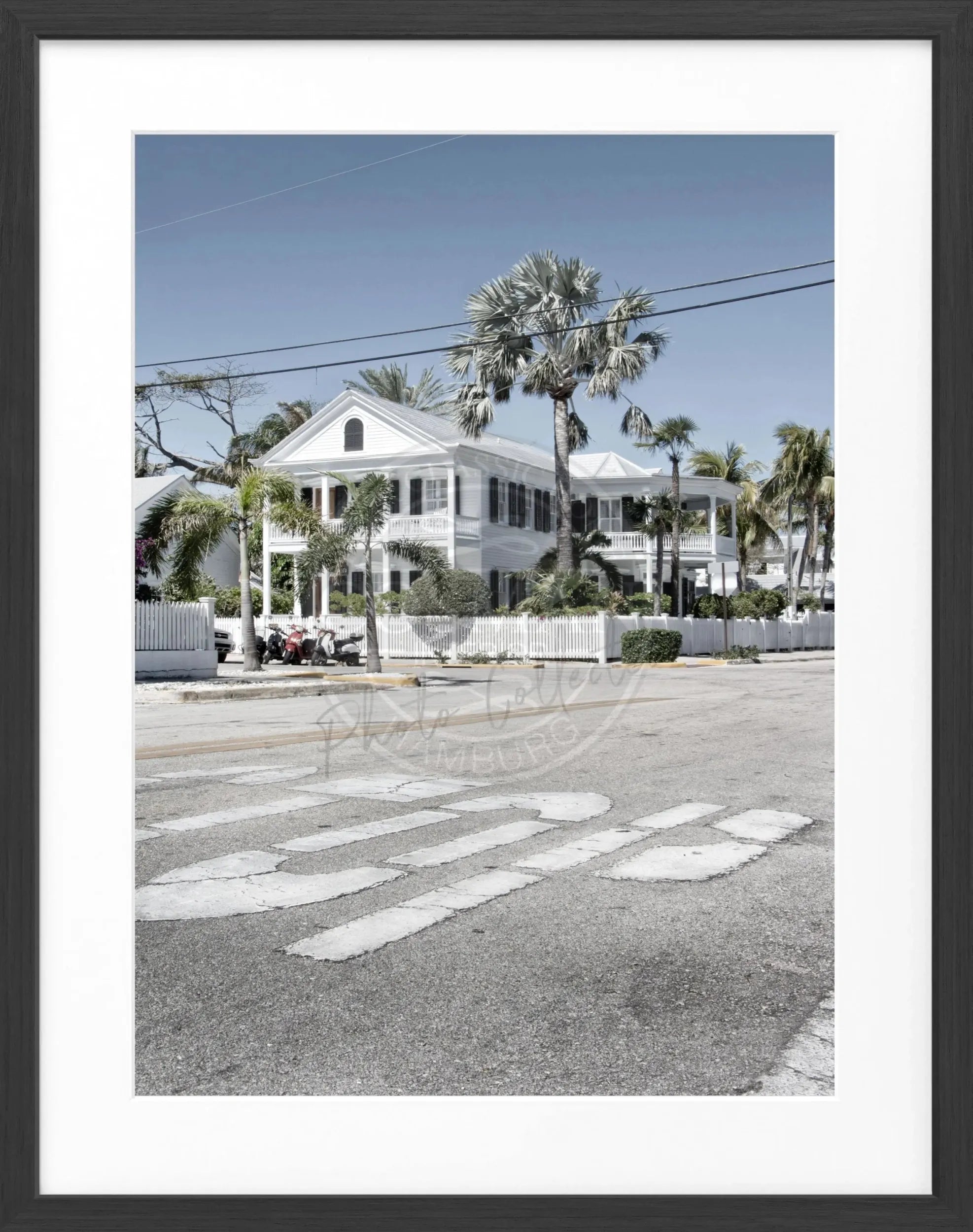 Schwarz-weiß Poster mit Rahmen von Florida Key West, 25x31 cm, von Cosman-Photocollection, Fotokunst für Wanddekoration