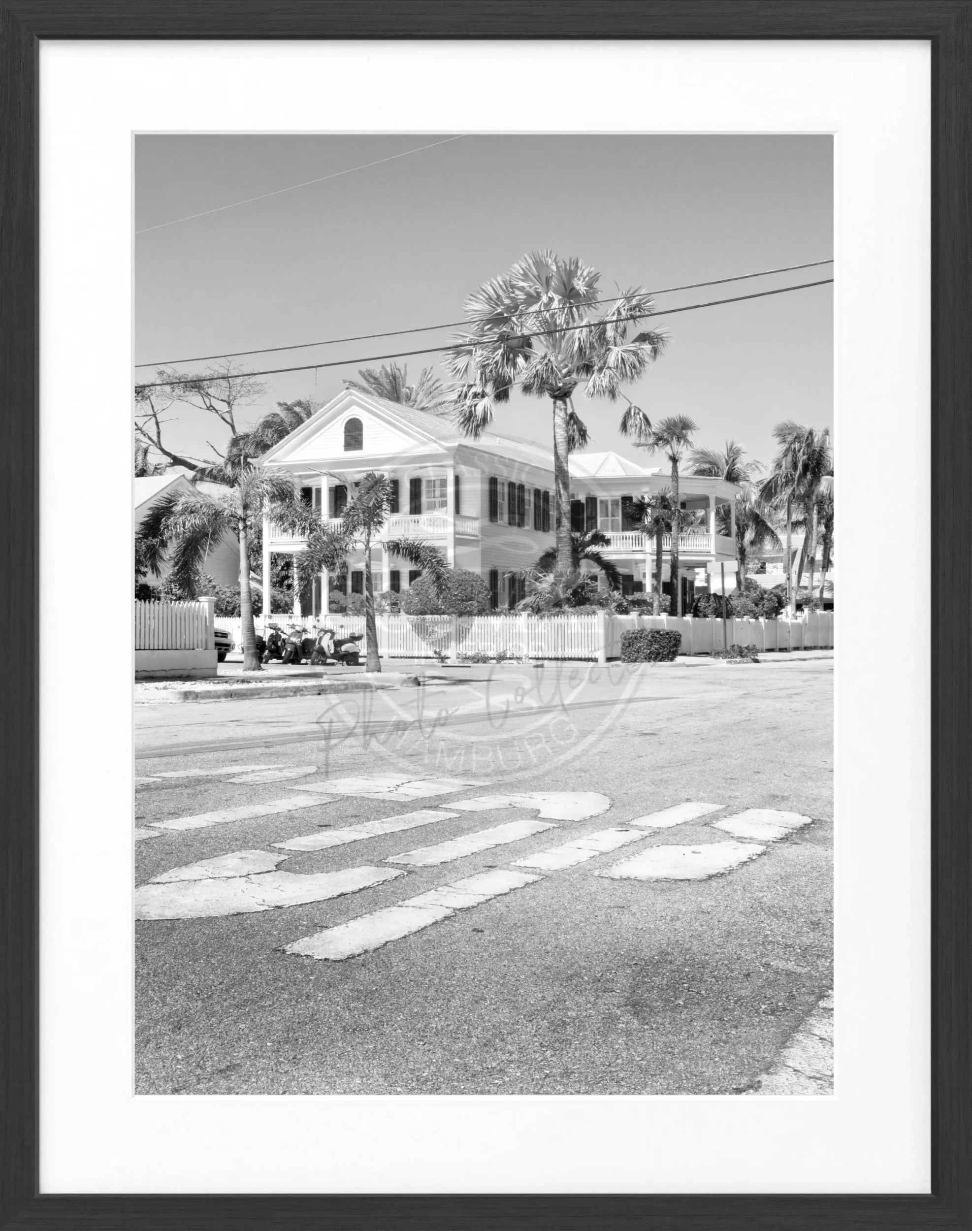 Schwarz-weiß Poster mit Rahmen von Cosman-Photocollection, Florida Key West Motiv, 25x31 cm, dekoratives Wandbild