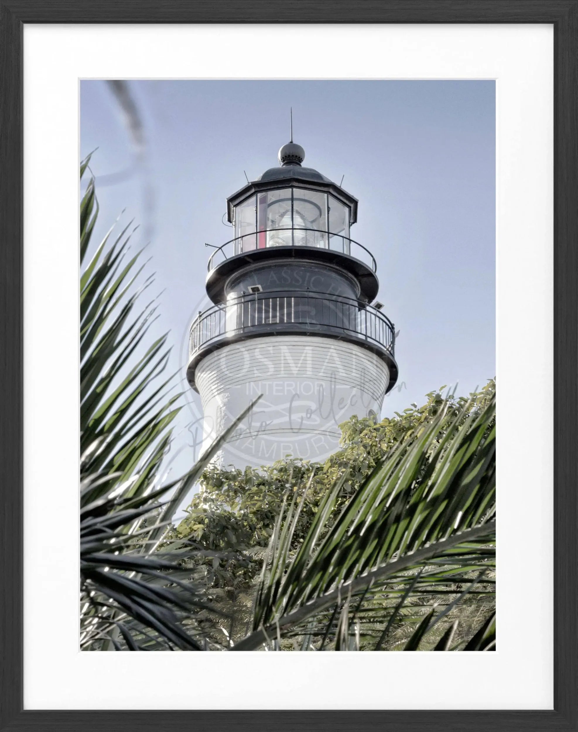 Schwarz-weiß Poster mit Rahmen von Cosman-Photocollection, Motiv Leuchtturm in Florida Key West, 25x31 cm