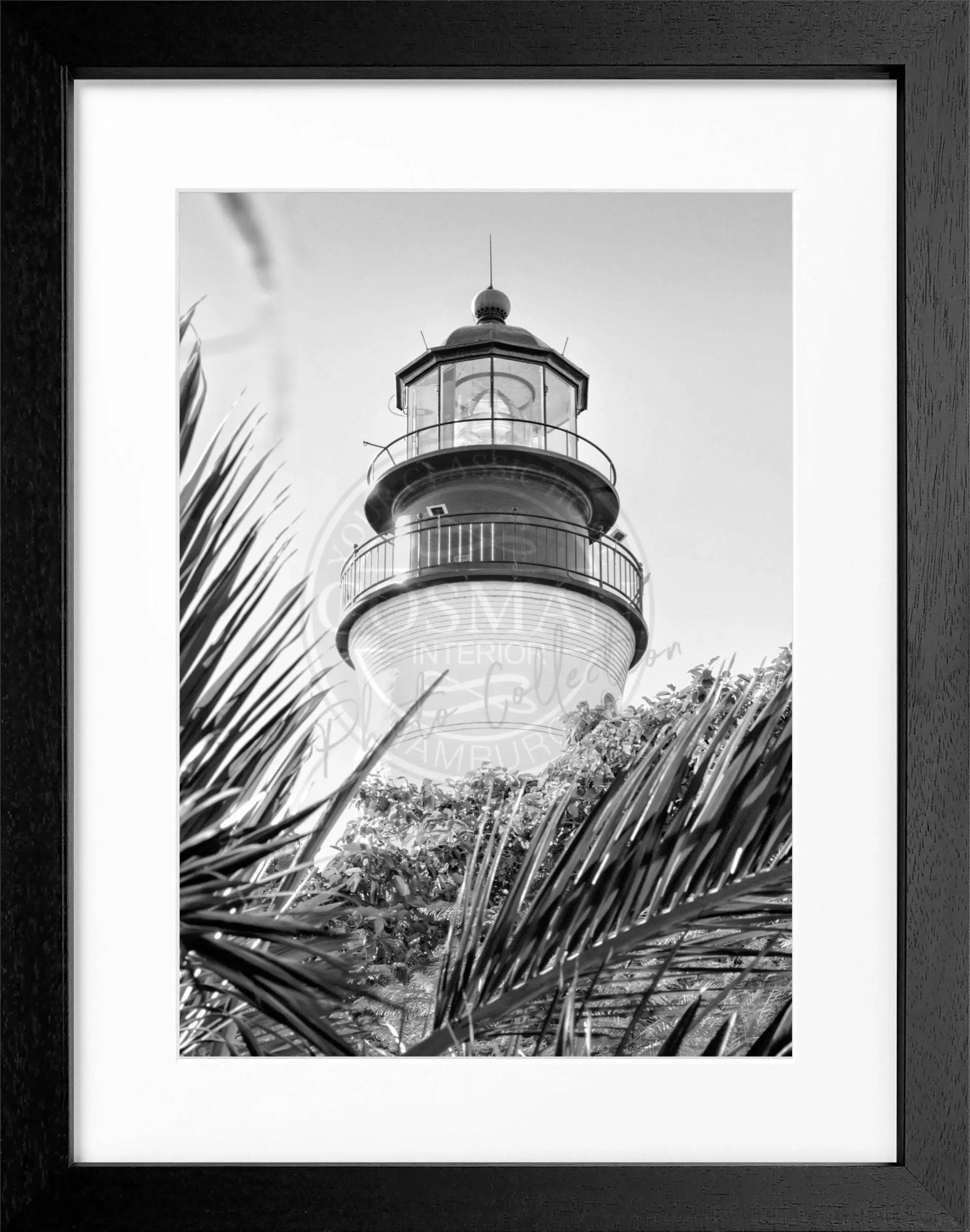 Schwarz-weiß Poster mit Rahmen von Cosman-Photocollection, Motiv Leuchtturm in Florida Key West, 25x31 cm