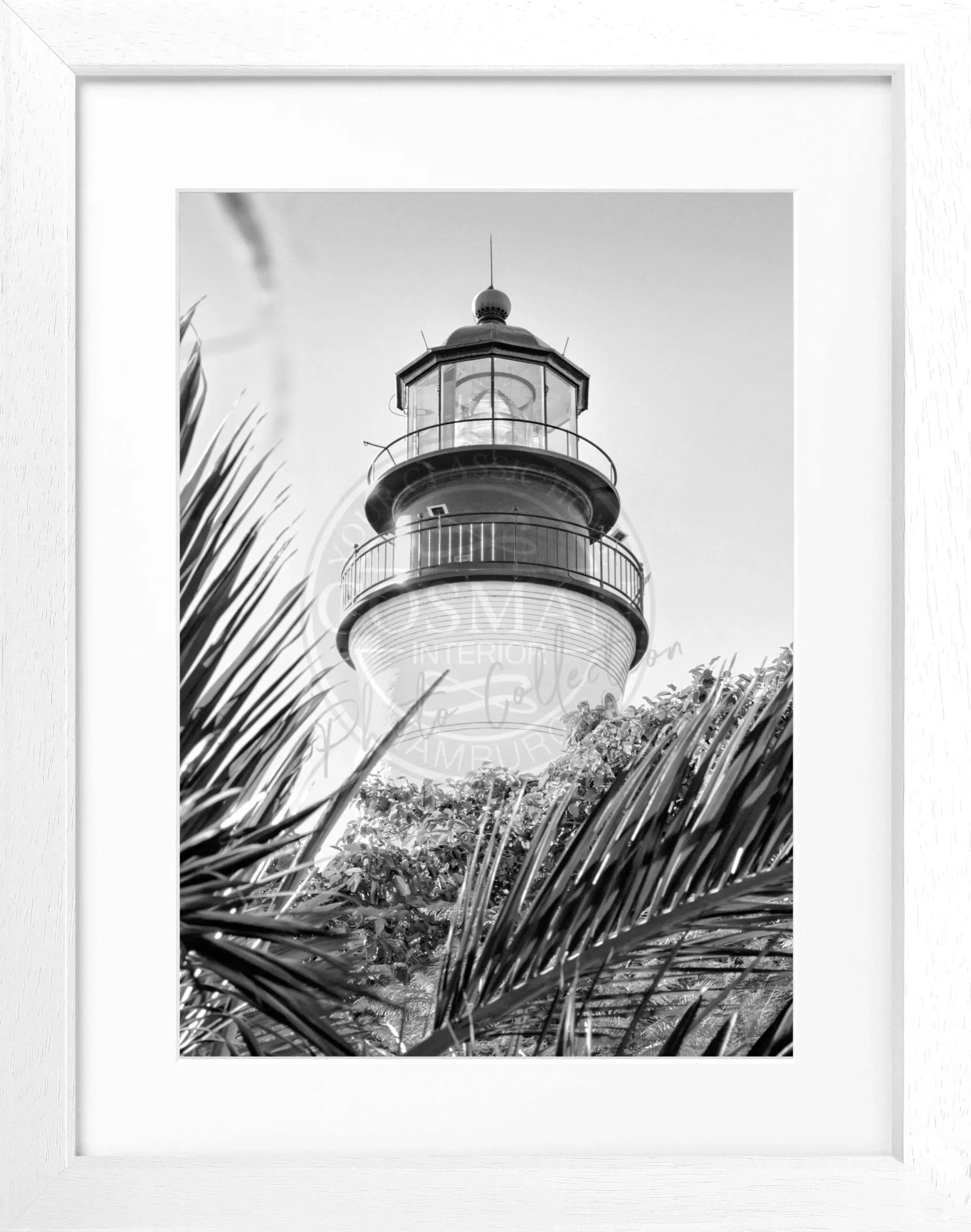Schwarz-weiß Poster mit Rahmen von Cosman-Photocollection, Florida Key West Leuchtturm Motiv, 25x31 cm, Wanddekoration