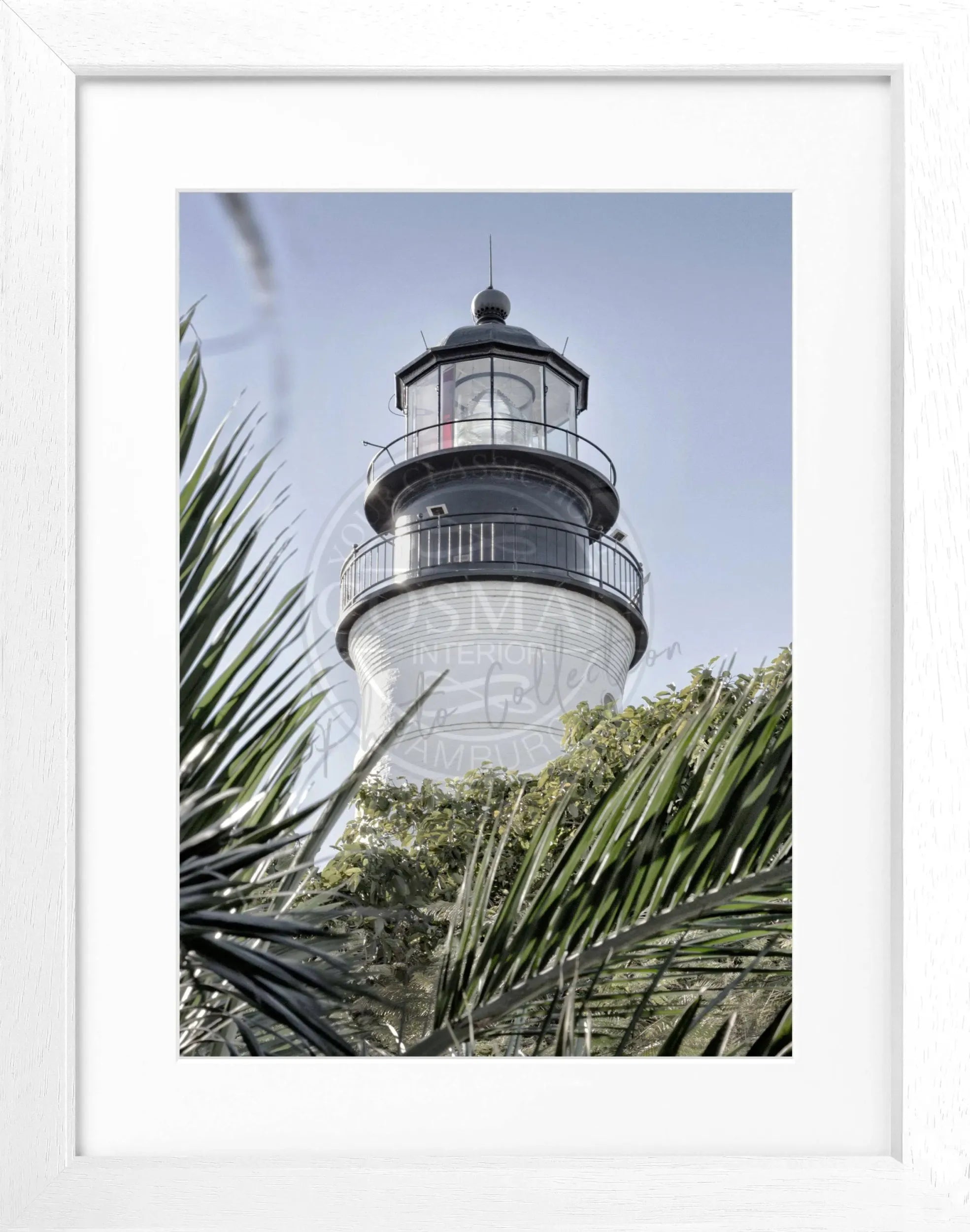 Schwarz-weiß Poster mit Rahmen von Cosman-Photocollection, Florida Key West Leuchtturm, 25x31 cm, Wanddekoration