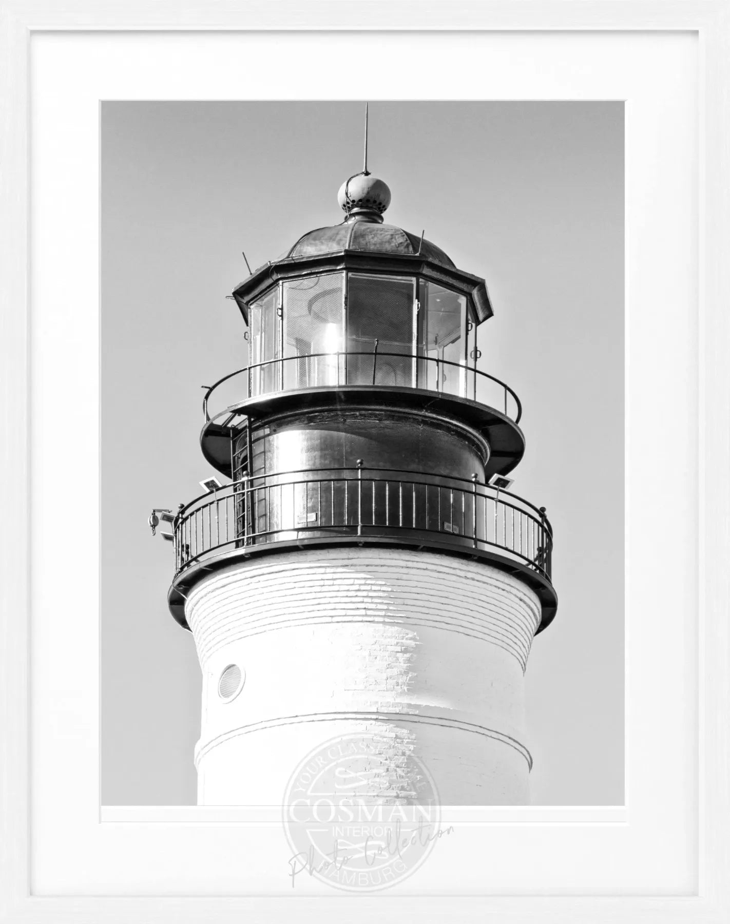Schwarz-weiß Poster mit Rahmen von Cosman-Photocollection, Motiv Leuchtturm in Florida Key West, 25x31 cm.