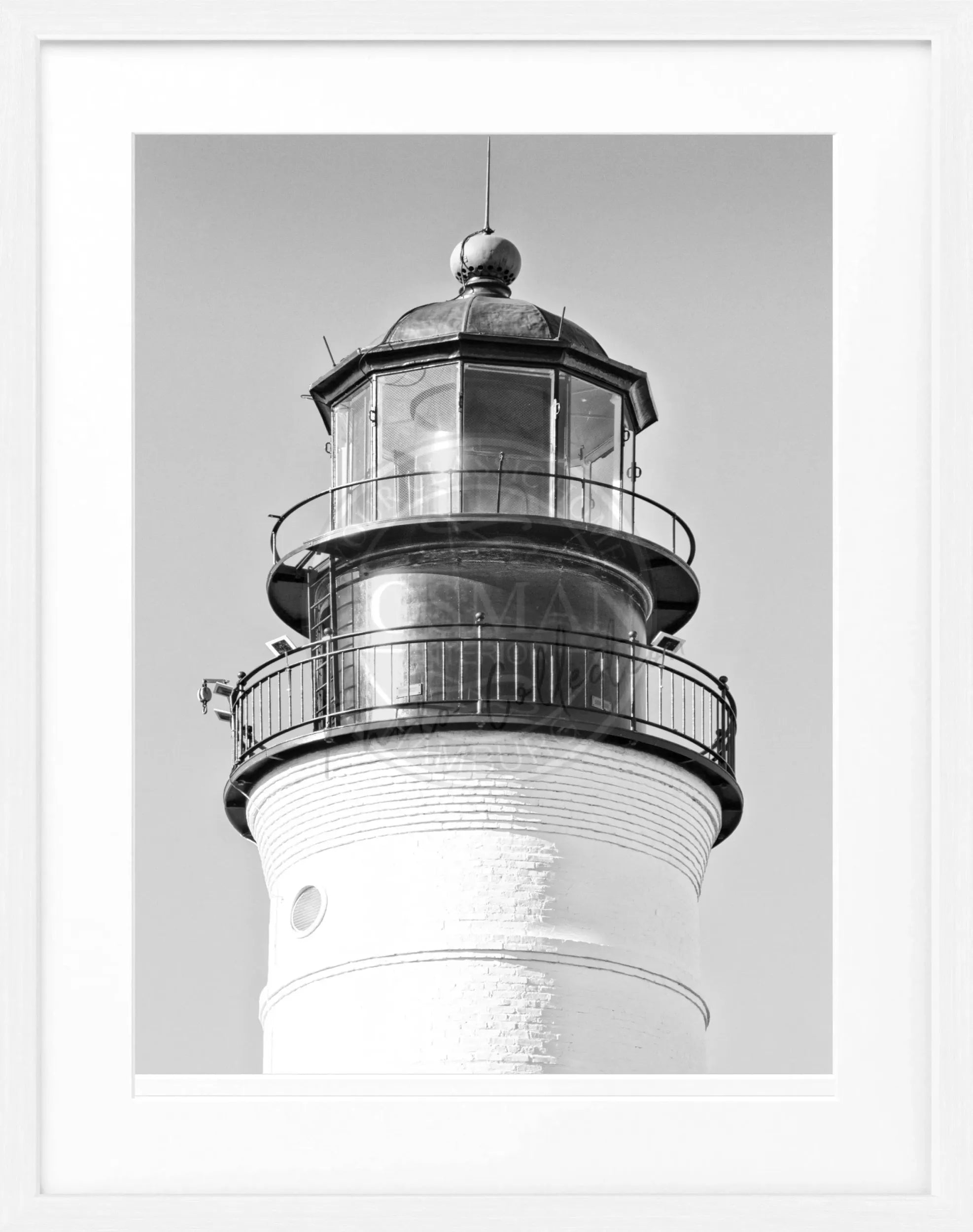 Schwarz-weiß Poster mit Rahmen von Cosman-Photocollection, Motiv Leuchtturm in Florida Key West, 25x31 cm.