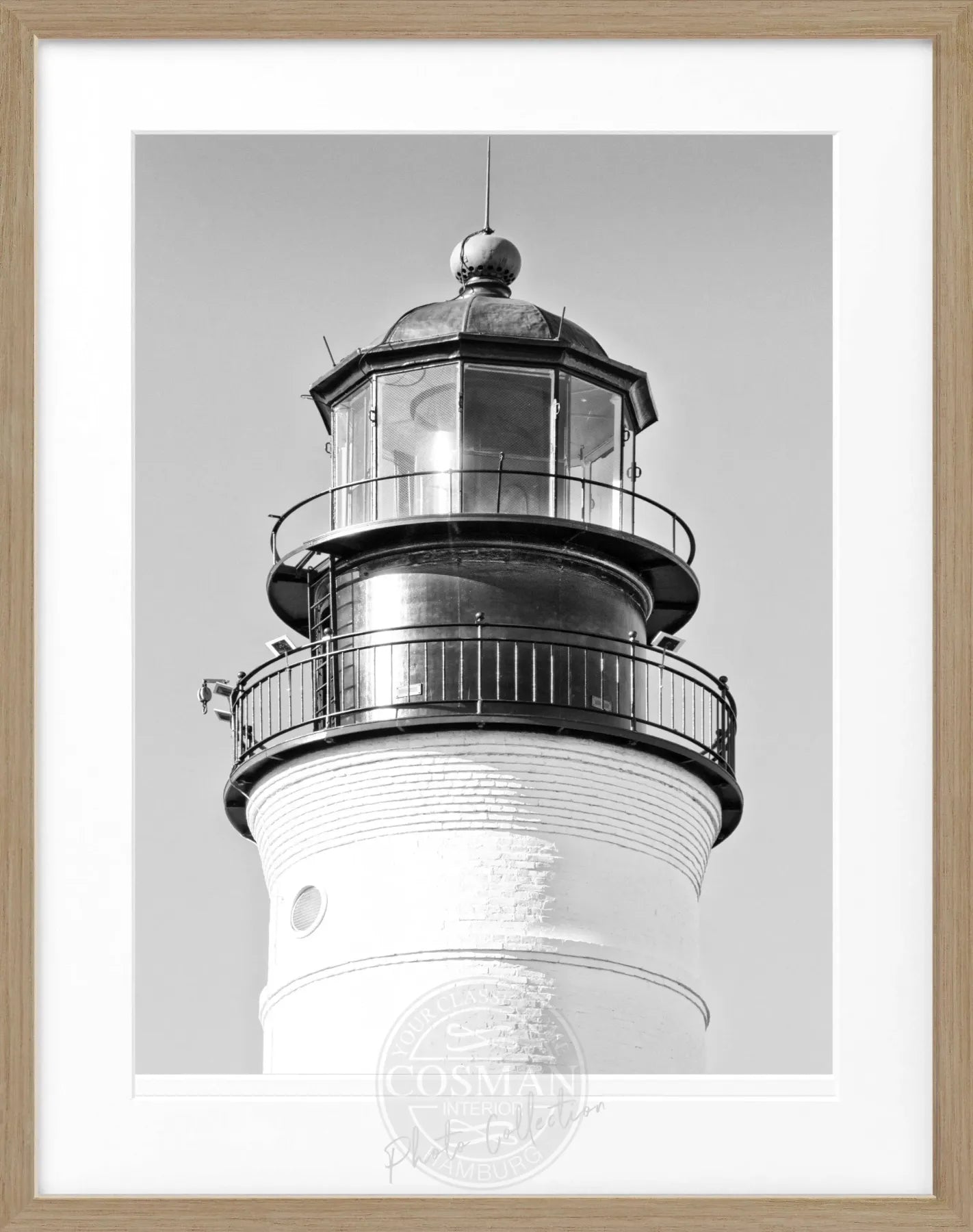 Schwarz-weiß Poster mit Rahmen von Cosman-Photocollection, Florida Key West Leuchtturm, 25x31 cm, Wanddekoration