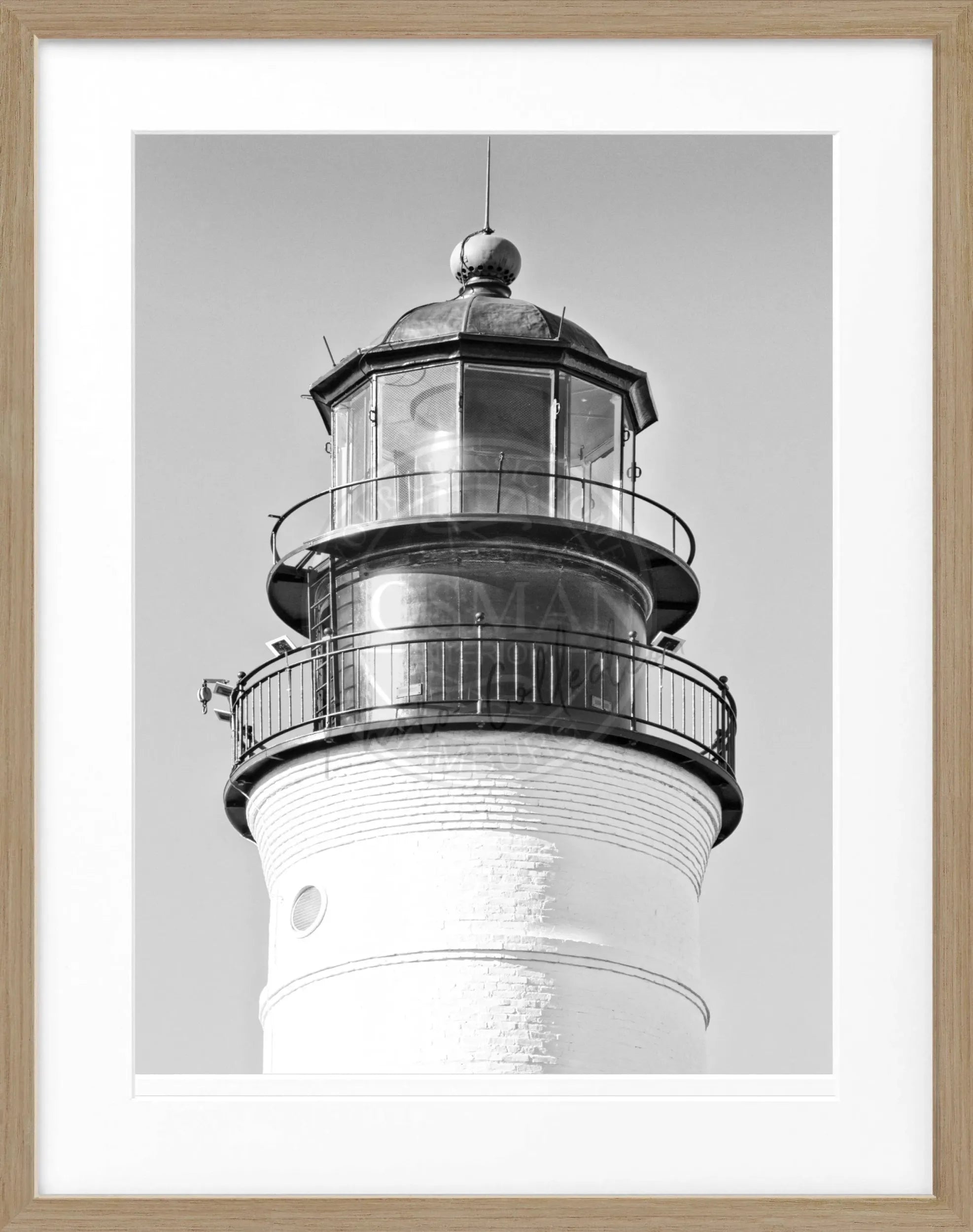 Schwarz-weiß Poster mit Rahmen von Cosman-Photocollection, Florida Key West Leuchtturm, 25x31 cm, Wanddekoration