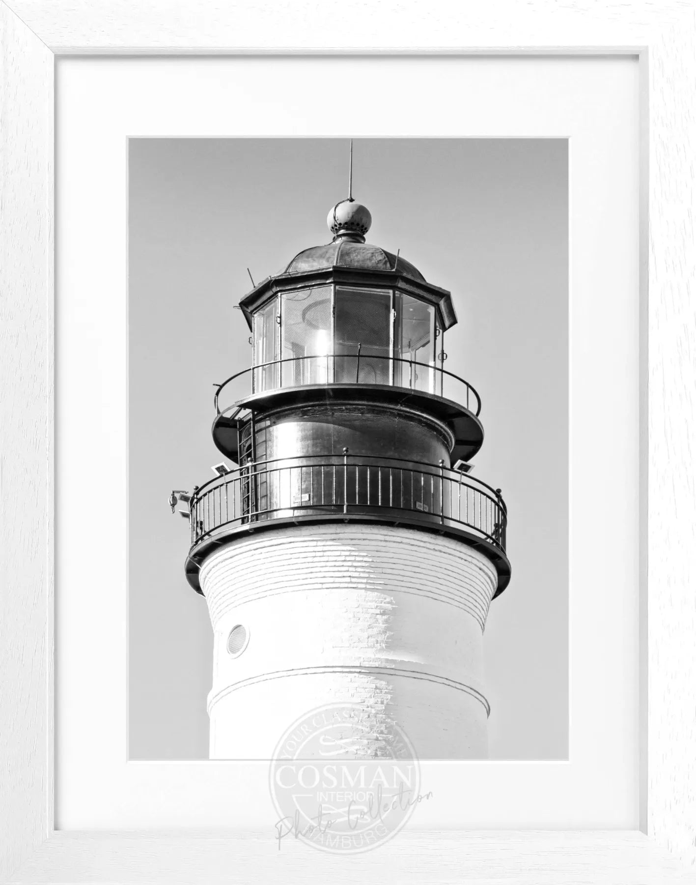 Schwarz-weiß Poster mit Rahmen, Florida Key West Leuchtturm Motiv, von Cosman-Photocollection, 25x31cm