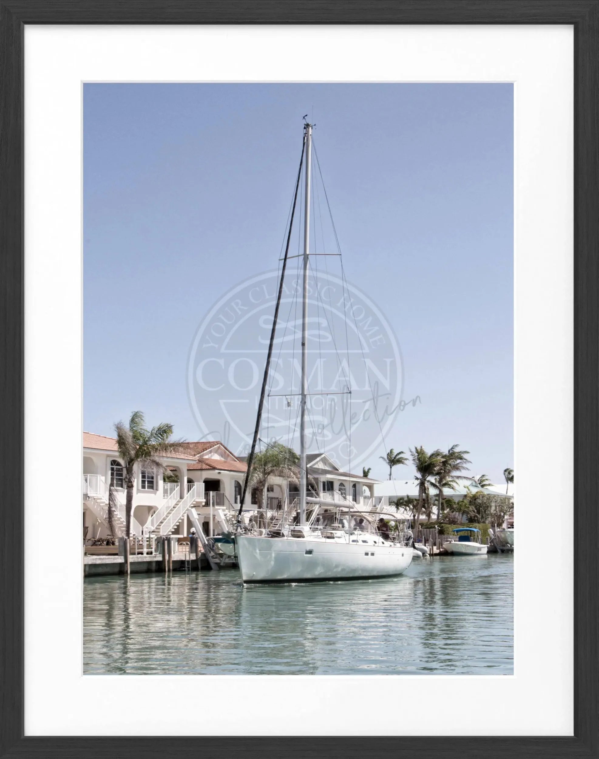 Schwarz-weiß Poster mit Rahmen, Florida Keys Boot-Motiv, 25x31 cm, von Cosman-Photocollection, ideal für Wanddekoration