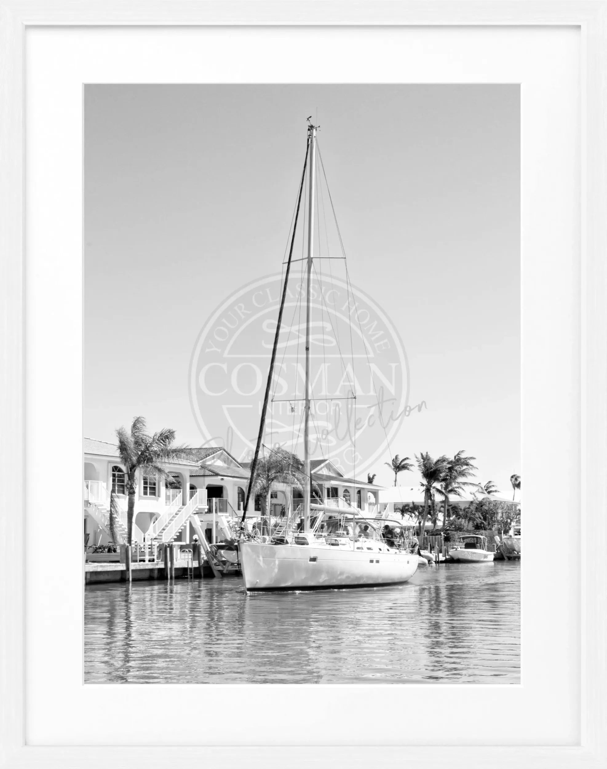 Schwarz-weiß Poster mit Rahmen Florida Keys ’Boat’ von Cosman-Photocollection, 25x31cm, maritimes Motiv