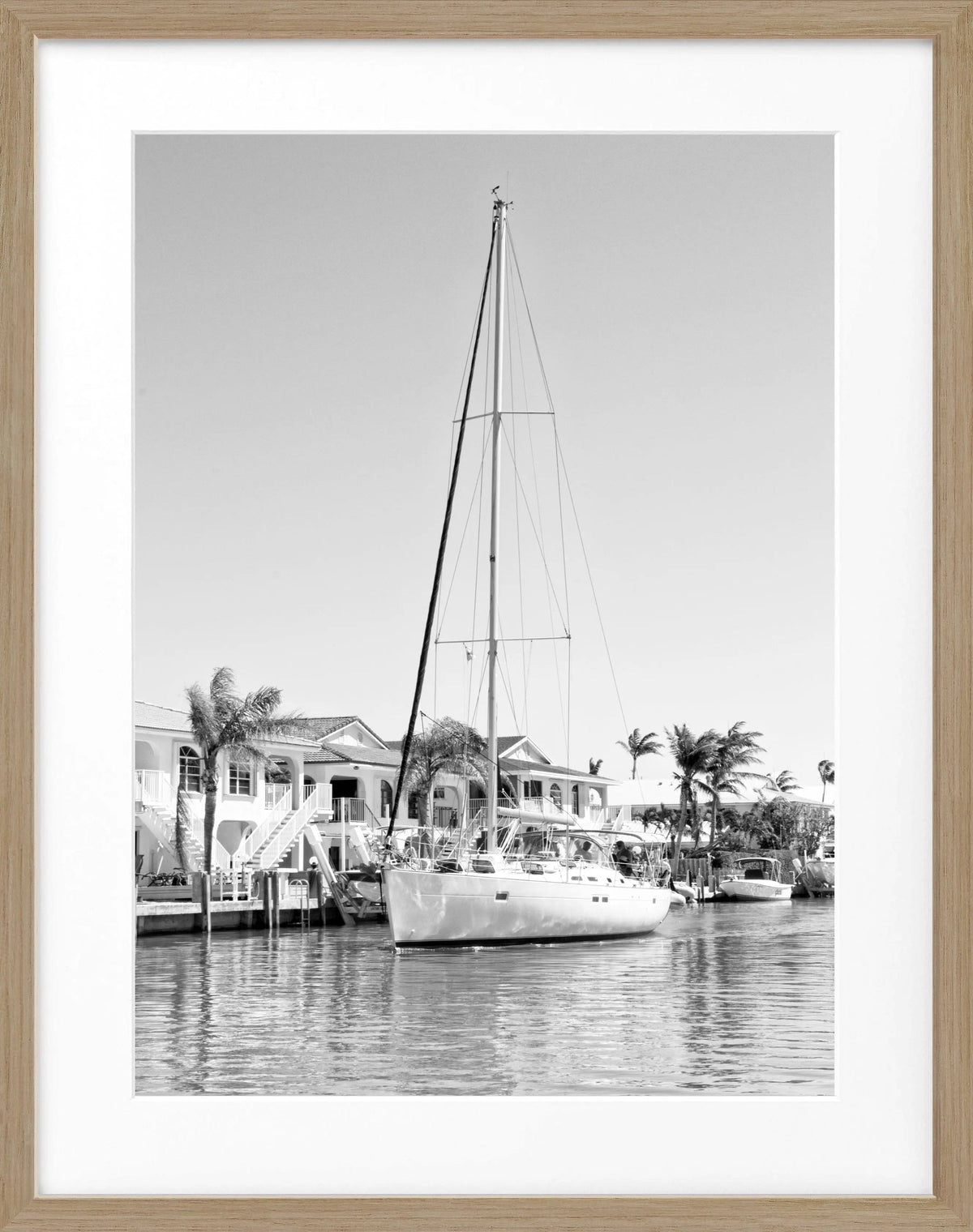 Schwarz-weiß Poster mit Rahmen, Florida Keys Boot Motiv, von Cosman-Photocollection, 25x31 cm, maritime Wanddekoration