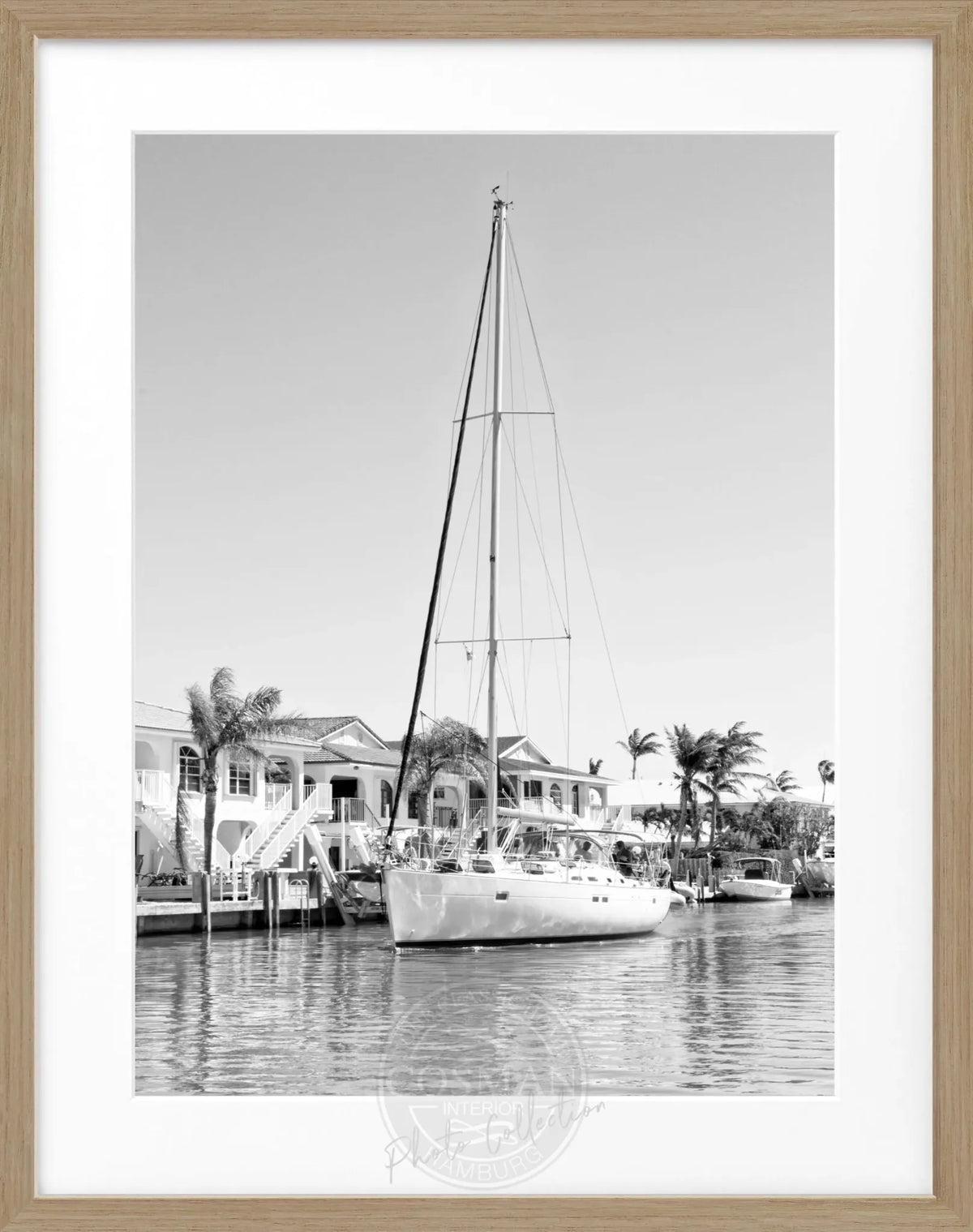 Schwarz-weiß Poster mit Rahmen, Florida Keys Boot Motiv, von Cosman-Photocollection, 25x31 cm, maritime Wanddekoration