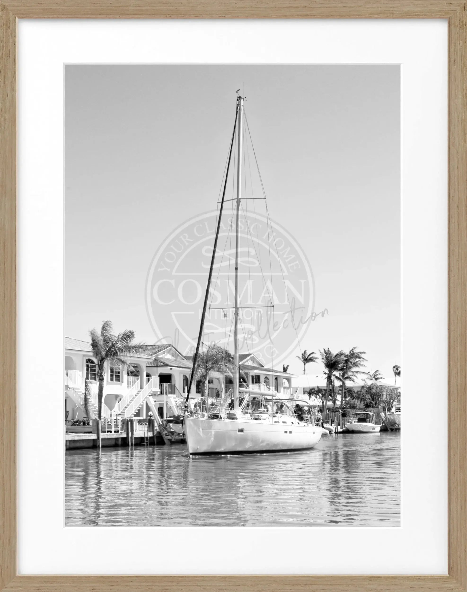 Schwarz-weiß Poster mit Rahmen, Florida Keys Boot Motiv, von Cosman-Photocollection, 25x31 cm, maritime Wanddekoration
