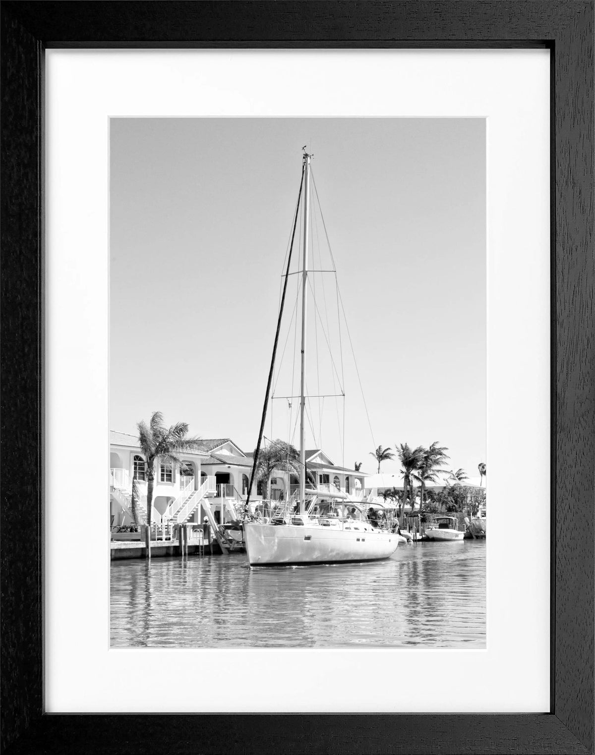 Schwarz-weiß Poster mit Rahmen, Florida Keys Boot Motiv, von Cosman-Photocollection, 25x31 cm