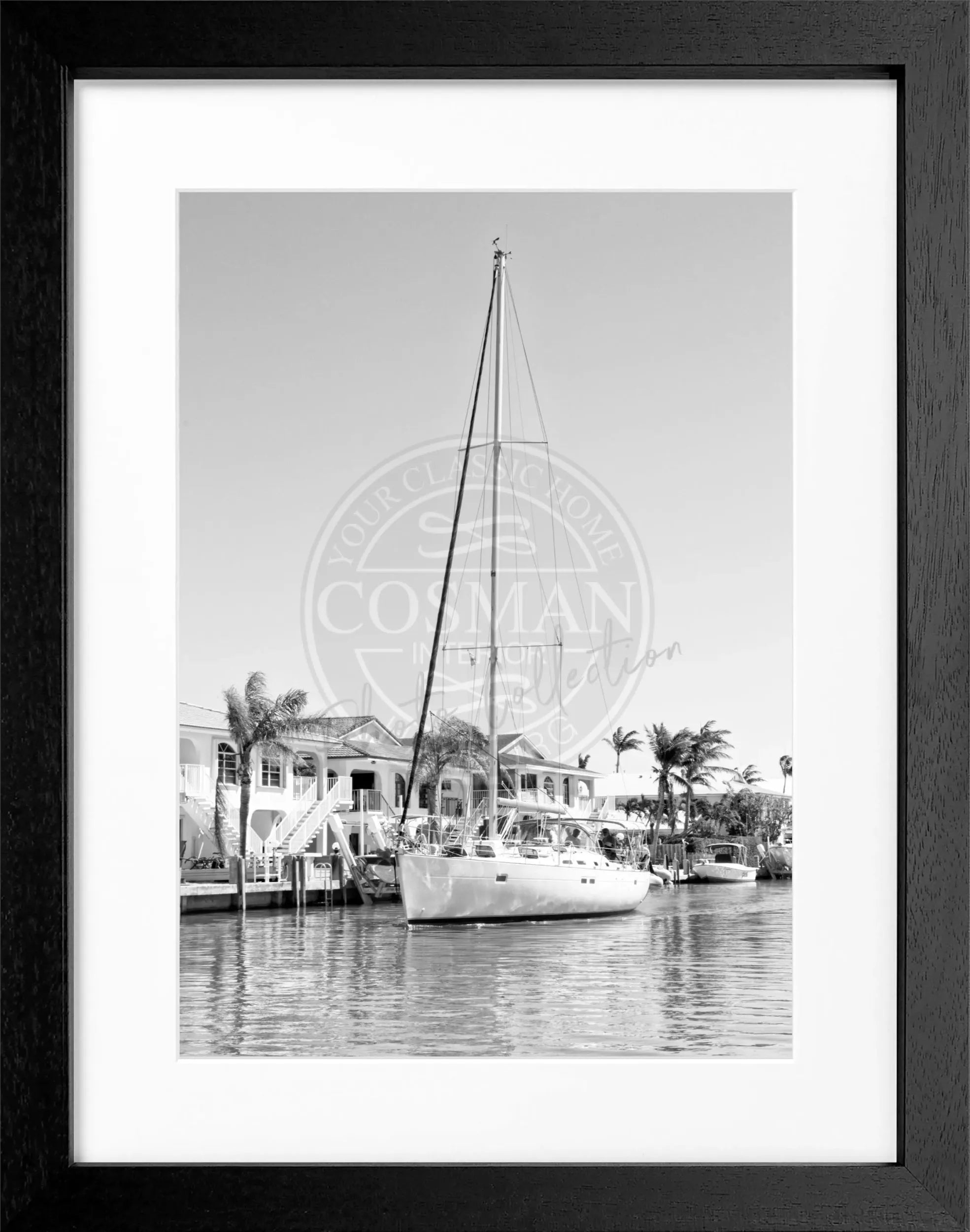 Schwarz-weiß Poster mit Rahmen, Florida Keys Boot Motiv, von Cosman-Photocollection, 25x31 cm