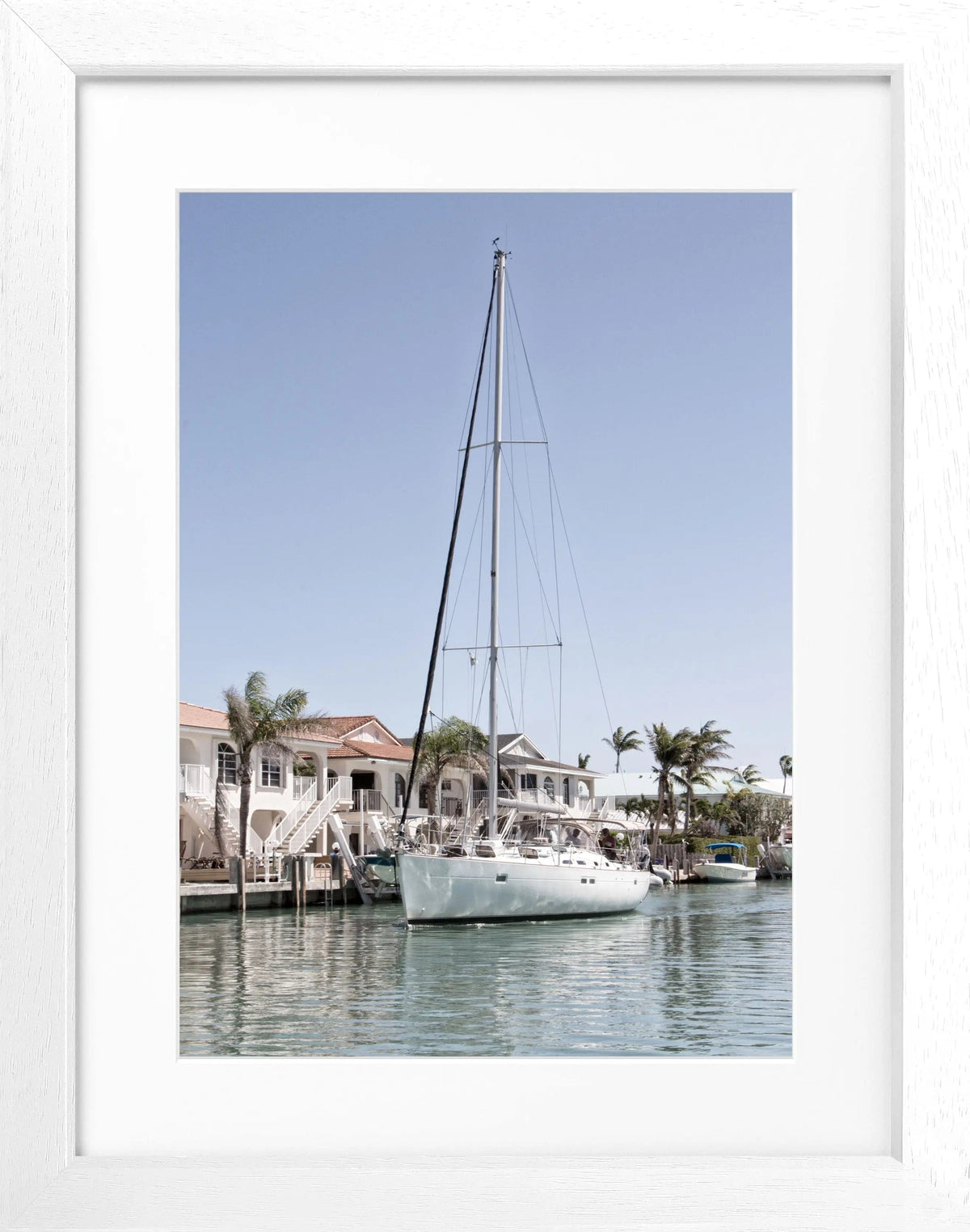 Schwarz-weiß Poster mit Rahmen, Florida Keys Boot Motiv, 25x31cm, von Cosman-Photocollection, Wanddekoration für Meeresliebhaber