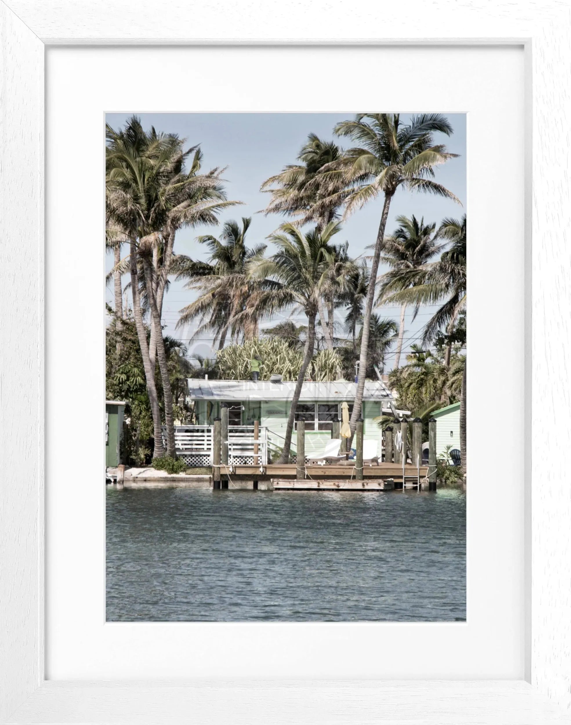 Schwarz-weiß Poster mit Rahmen der Florida Keys, 25x31 cm, von Cosman-Photocollection, Naturaufnahme mit Palmen und Meer