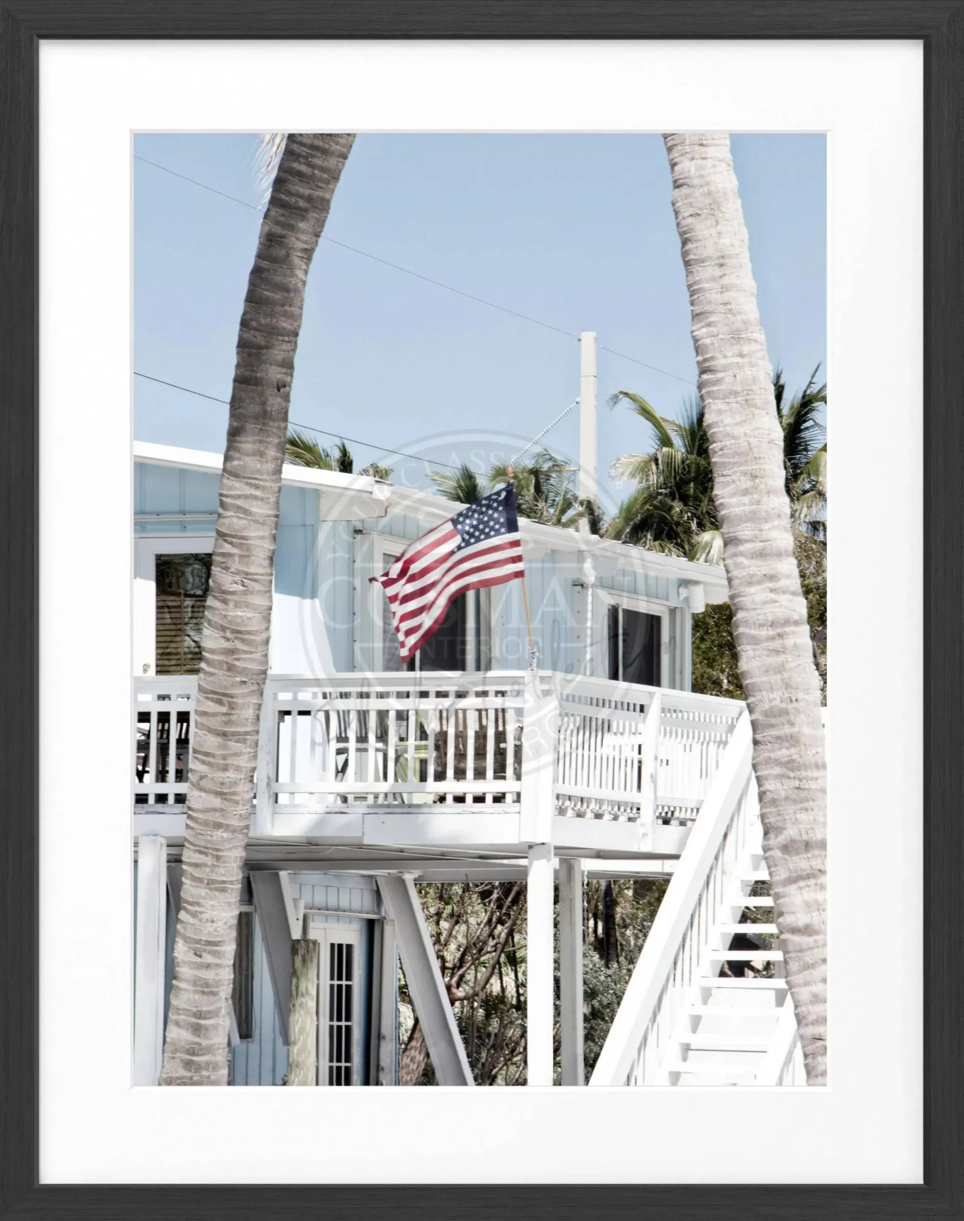 Schwarz-weiß Poster mit Rahmen, Florida Keys Motiv, von Cosman-Photocollection, 25cm x 31cm, dekoratives Wandbild
