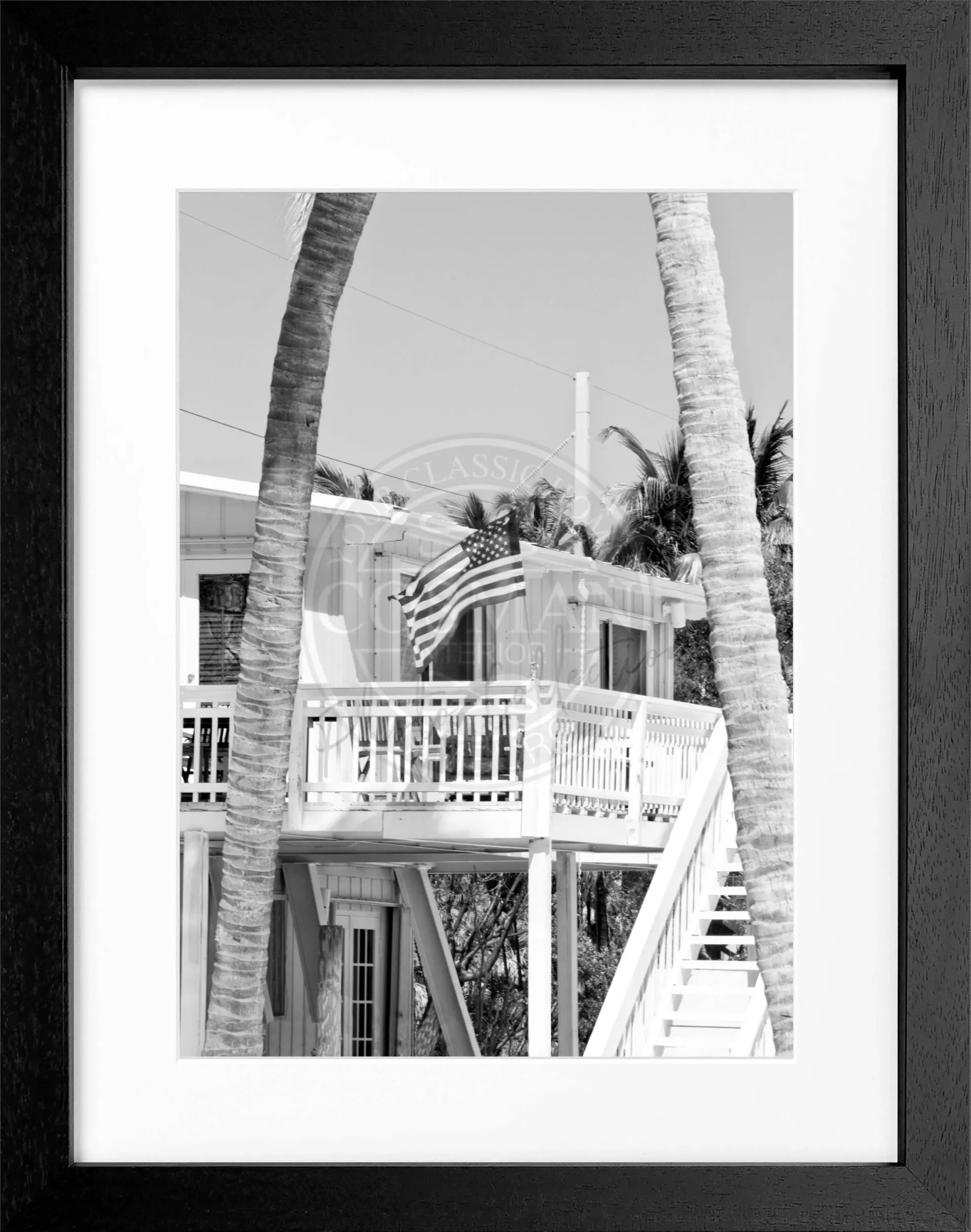 Schwarz-weiß Poster mit Rahmen von den Florida Keys, 25x31cm, von Cosman-Photocollection, Wanddekoration für Naturfans.