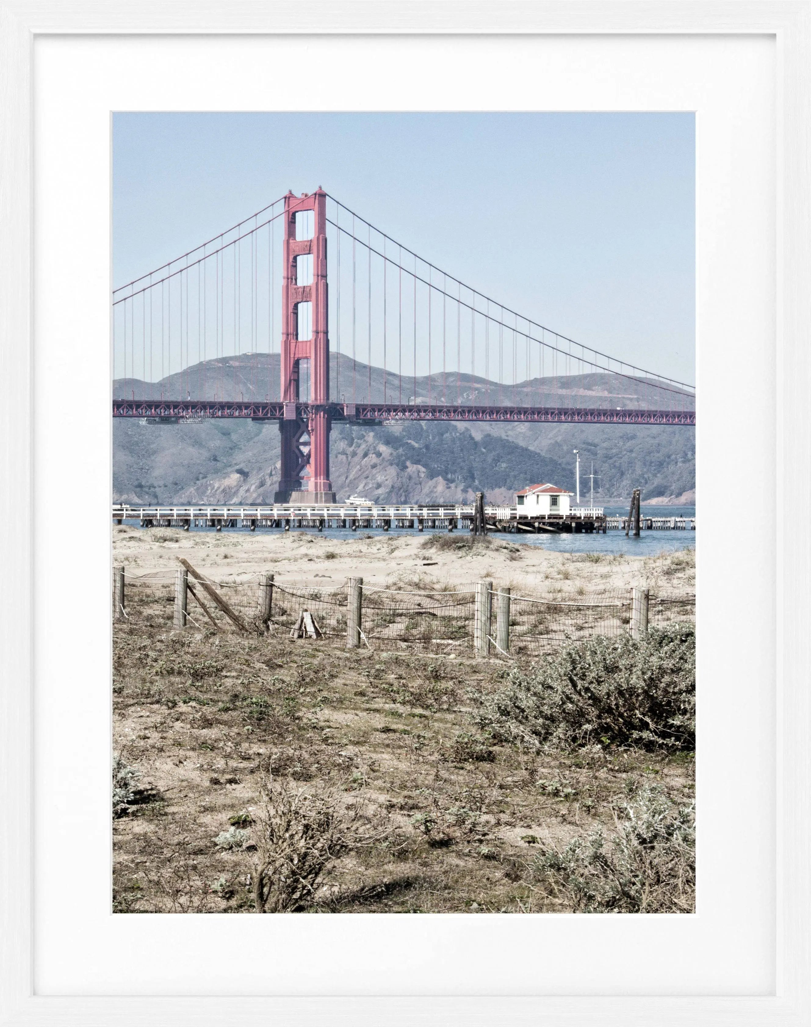 Schwarz-weiß Poster mit Rahmen von Cosman-Photocollection, Golden Gate Bridge San Francisco, 25x31 cm, Motiv.