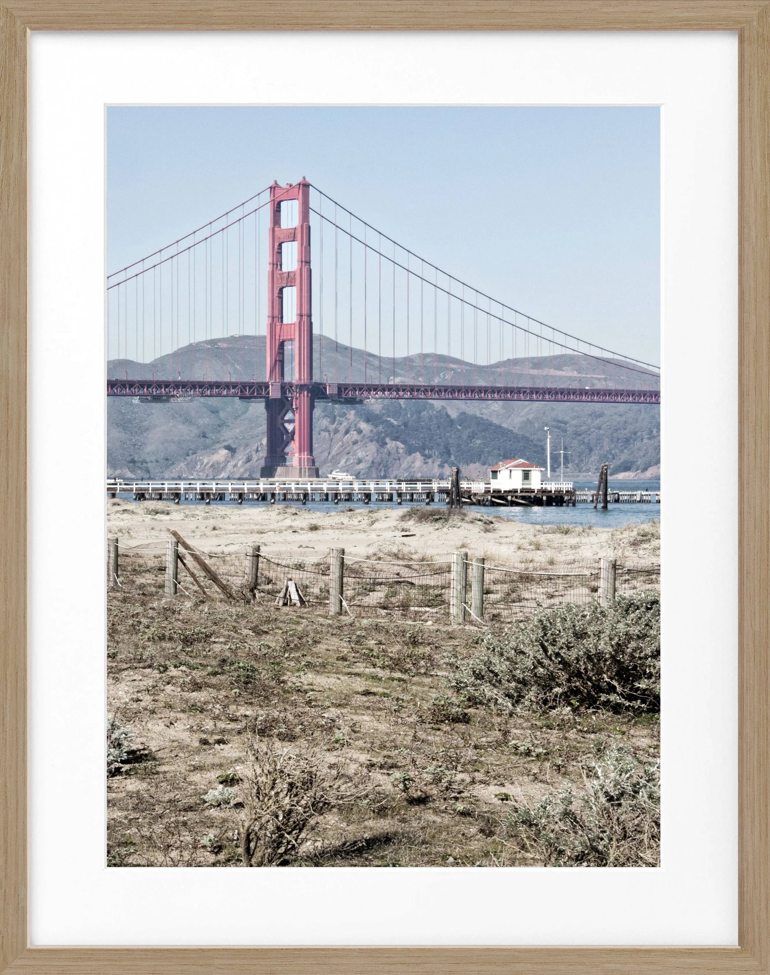 Schwarz-weiß Poster mit Rahmen von Cosman-Photocollection, Golden Gate Bridge in San Francisco, 25x31 cm, Motiv SF44