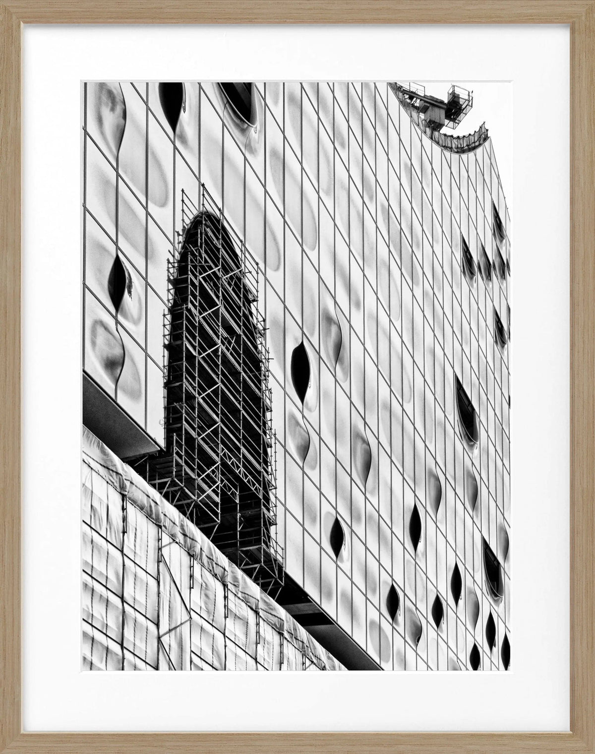 Schwarz-weiß Poster mit Rahmen, Hamburg Elphi, aus der Cosman-Photocollection, 25x31 cm, dekoratives Wandbild