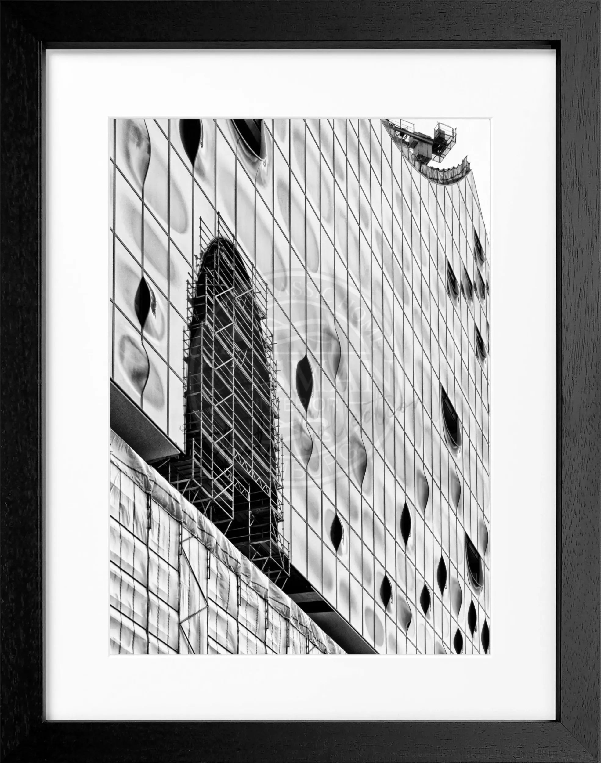 Schwarz-weiß Poster mit Rahmen, Hamburg Elphi Motiv, von Cosman-Photocollection, 25x31cm, Wanddekoration
