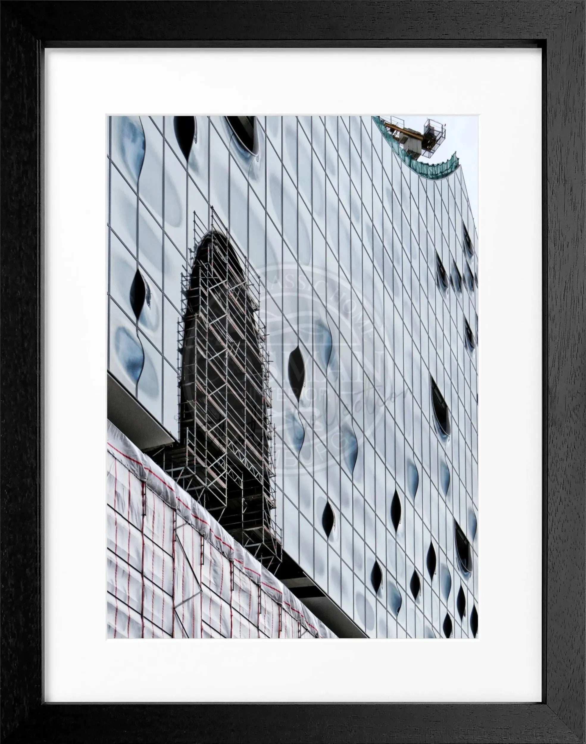 Schwarz-weiß Poster mit Rahmen, Hamburg Elphi, von Cosman-Photocollection, Motiv, 25x31 cm, Wanddekoration