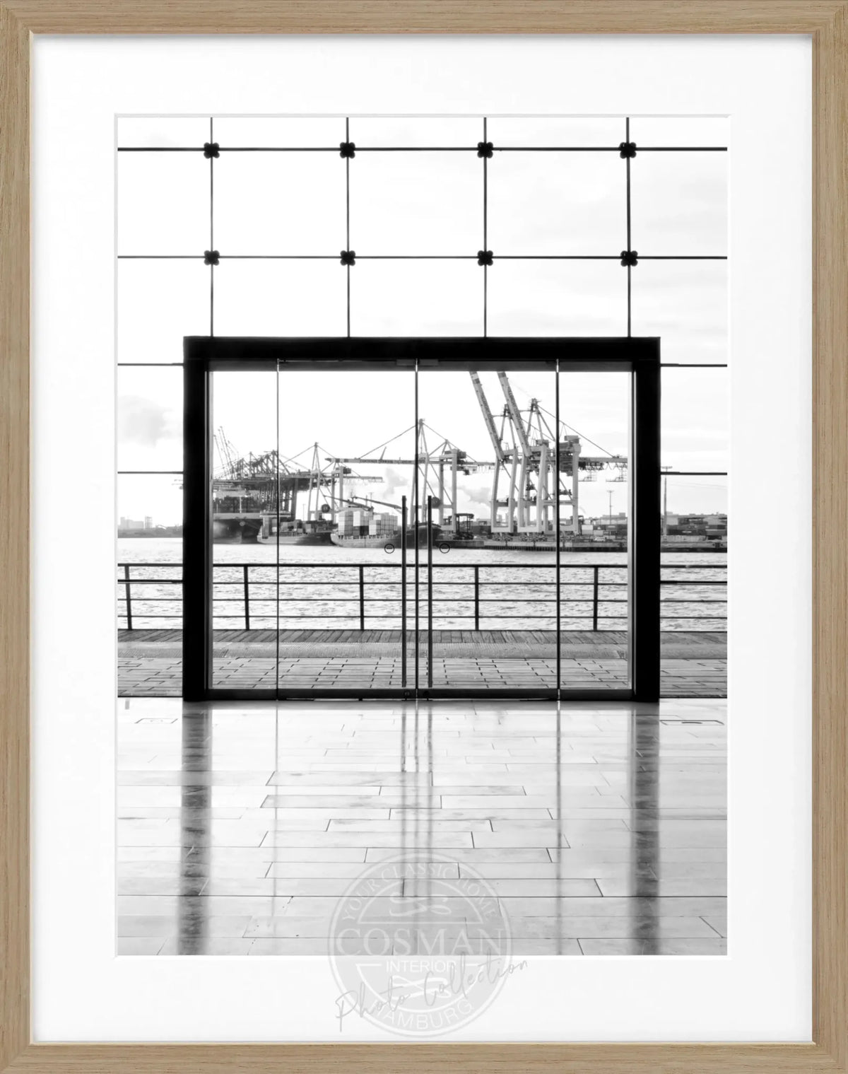 Schwarz-weiß Poster mit Rahmen, Hamburg Hafen, von Cosman-Photocollection, 25x31cm, maritime Stadtansicht