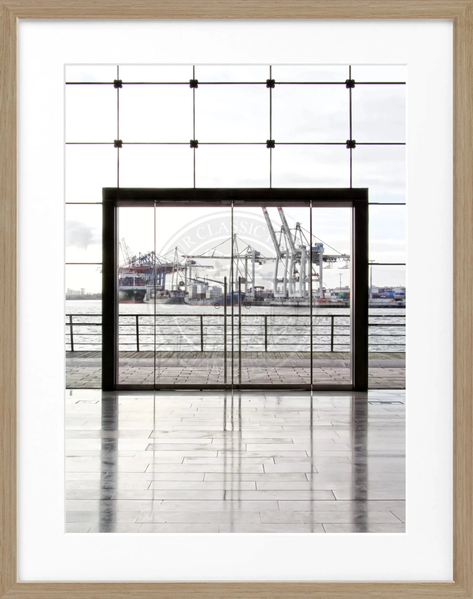 Schwarz-weiß Poster mit Rahmen, Hamburg Hafen, von Cosman-Photocollection, 25x31 cm, maritime Stadtansicht