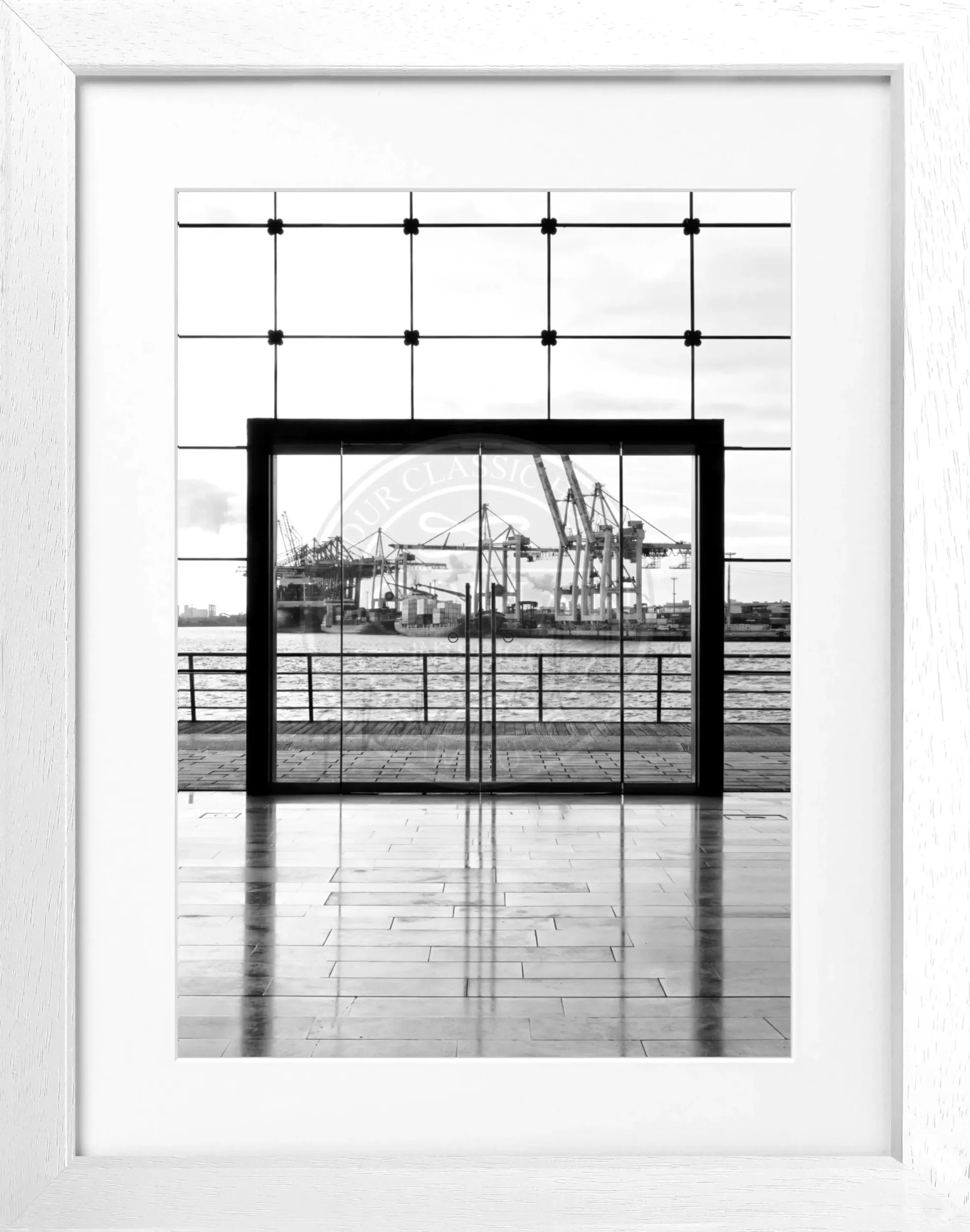 Schwarz-weiß Poster mit Rahmen, Hamburg Hafen, von Cosman-Photocollection, 25x31 cm, modernes Wandbild