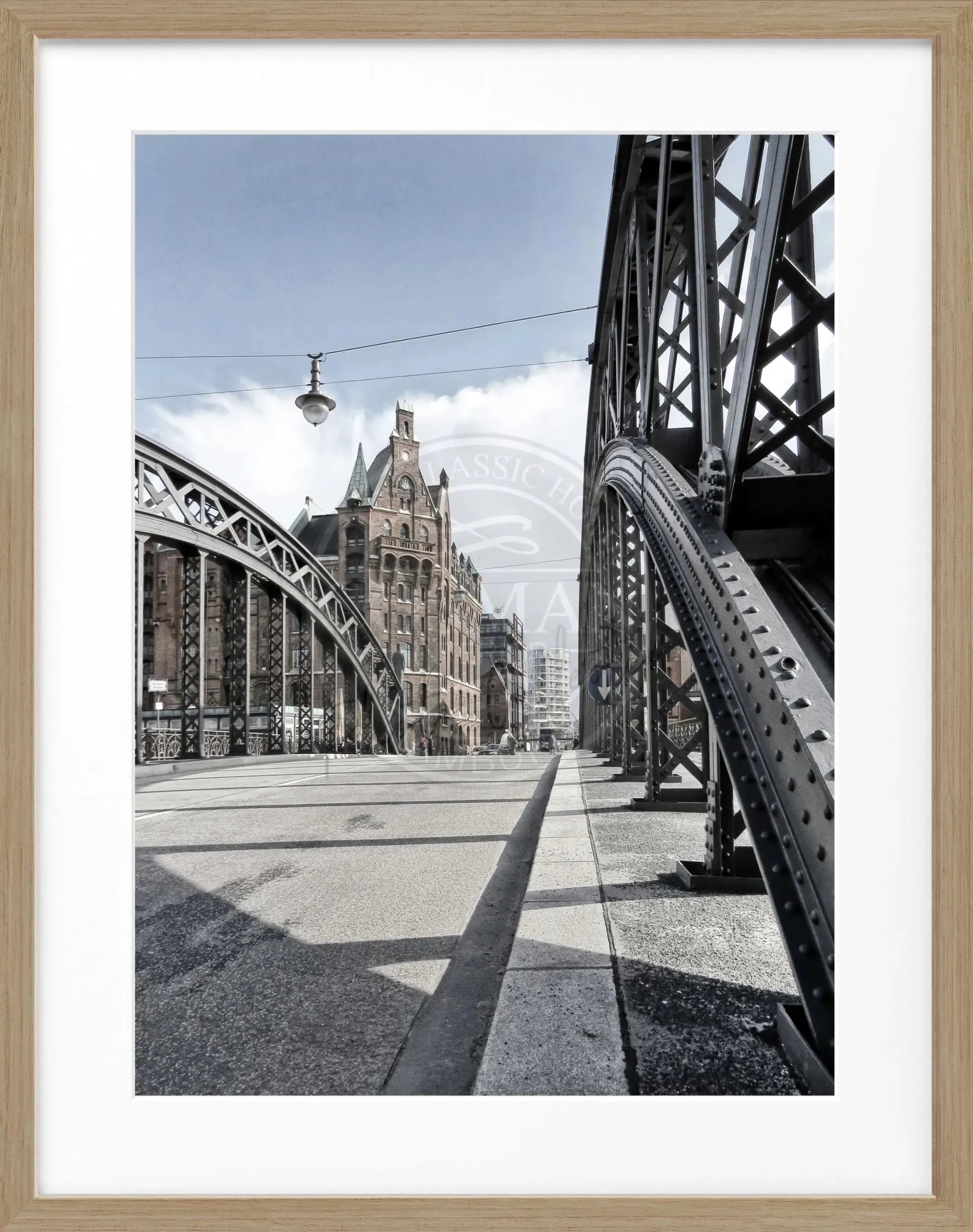 Schwarz-weiß Poster mit Rahmen, Hamburg Speicherstadt, von Cosman-Photocollection, 25x31cm, kunstvolle Stadtansicht