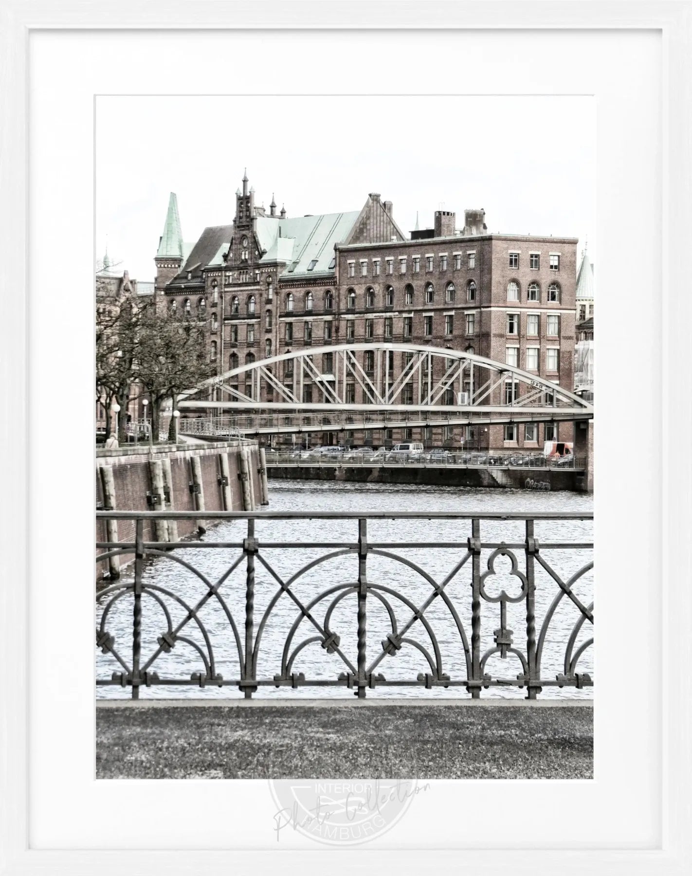 Schwarzweiß-Poster mit Rahmen von Hamburg Speicherstadt, von Cosman-Photocollection, 25x31 cm, dekoratives Wandbild