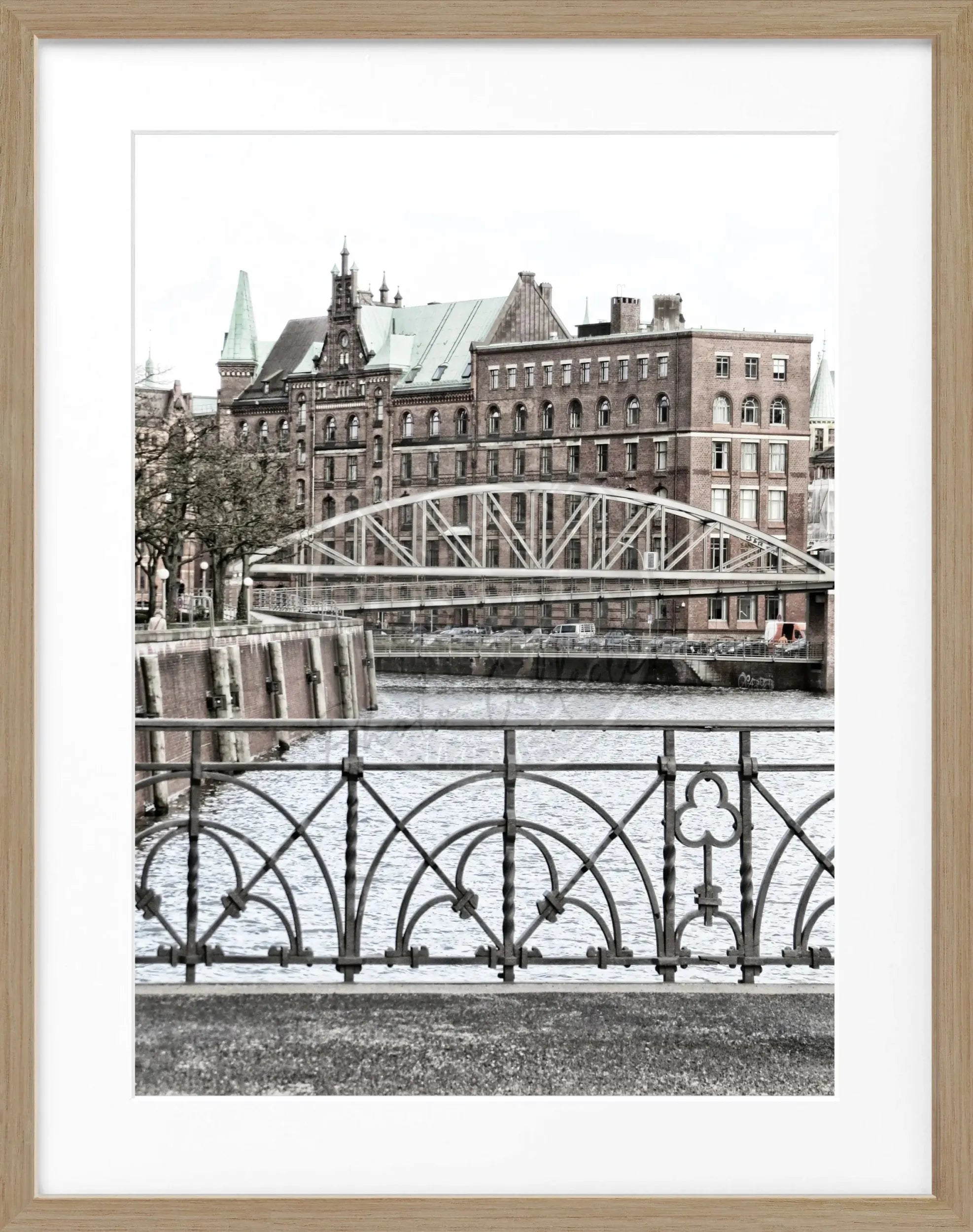 Schwarz-Weiß-Poster mit Rahmen, Hamburg Speicherstadt Motiv, von Cosman-Photocollection, 25x31cm, stilvolle Wanddekoration